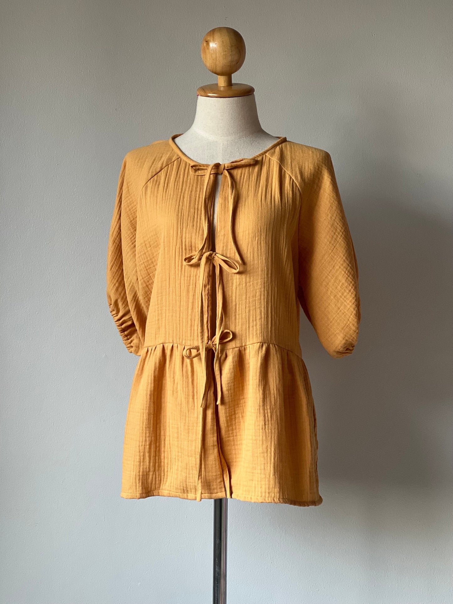 Muslin Double Gauze Loose String-Tie Blouse