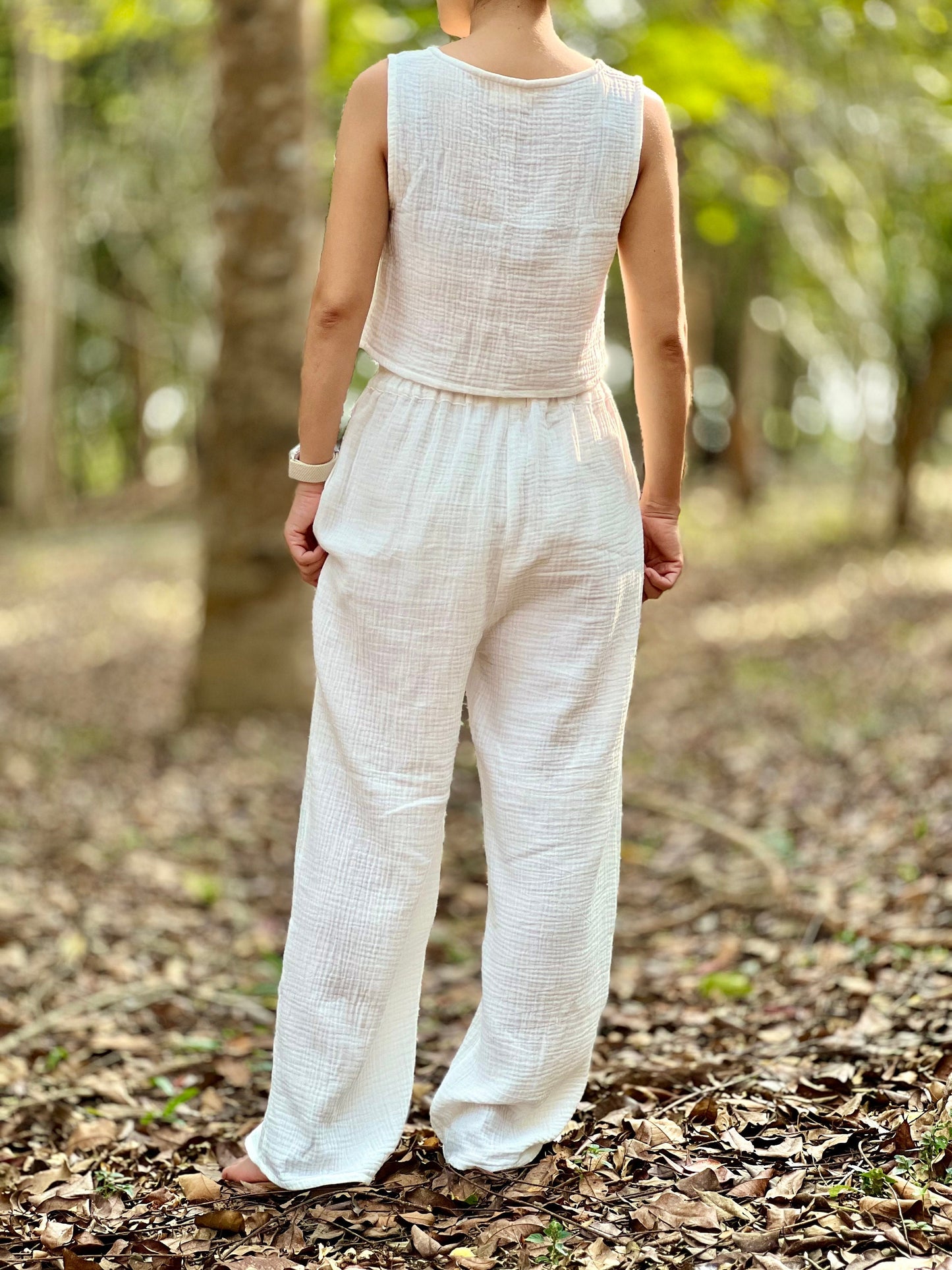 Womens Double Gauze Muslin Top and Pants Set - Loungeware