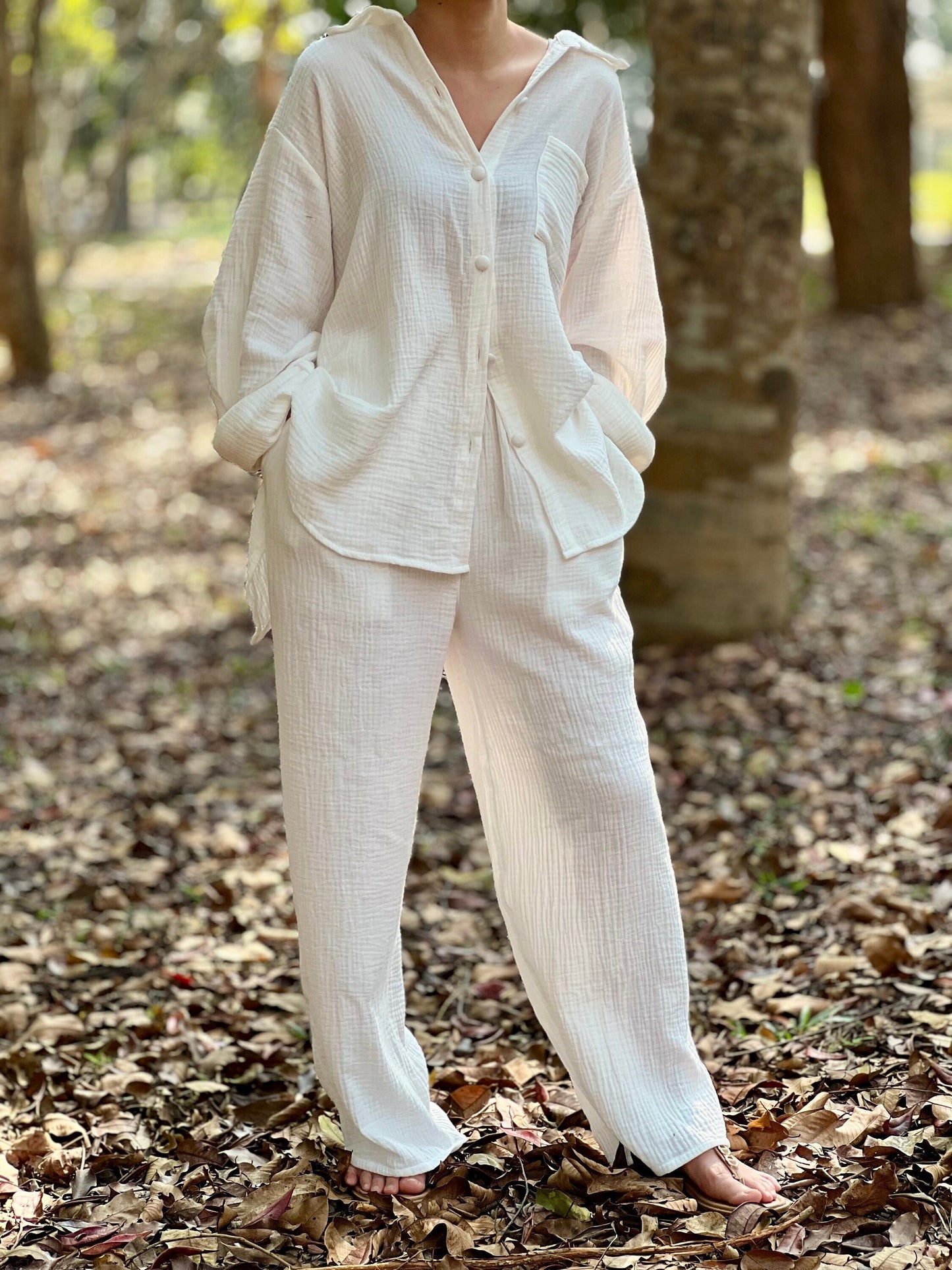 Womens Double Gauze Muslin Top and Pants Set - Loungeware