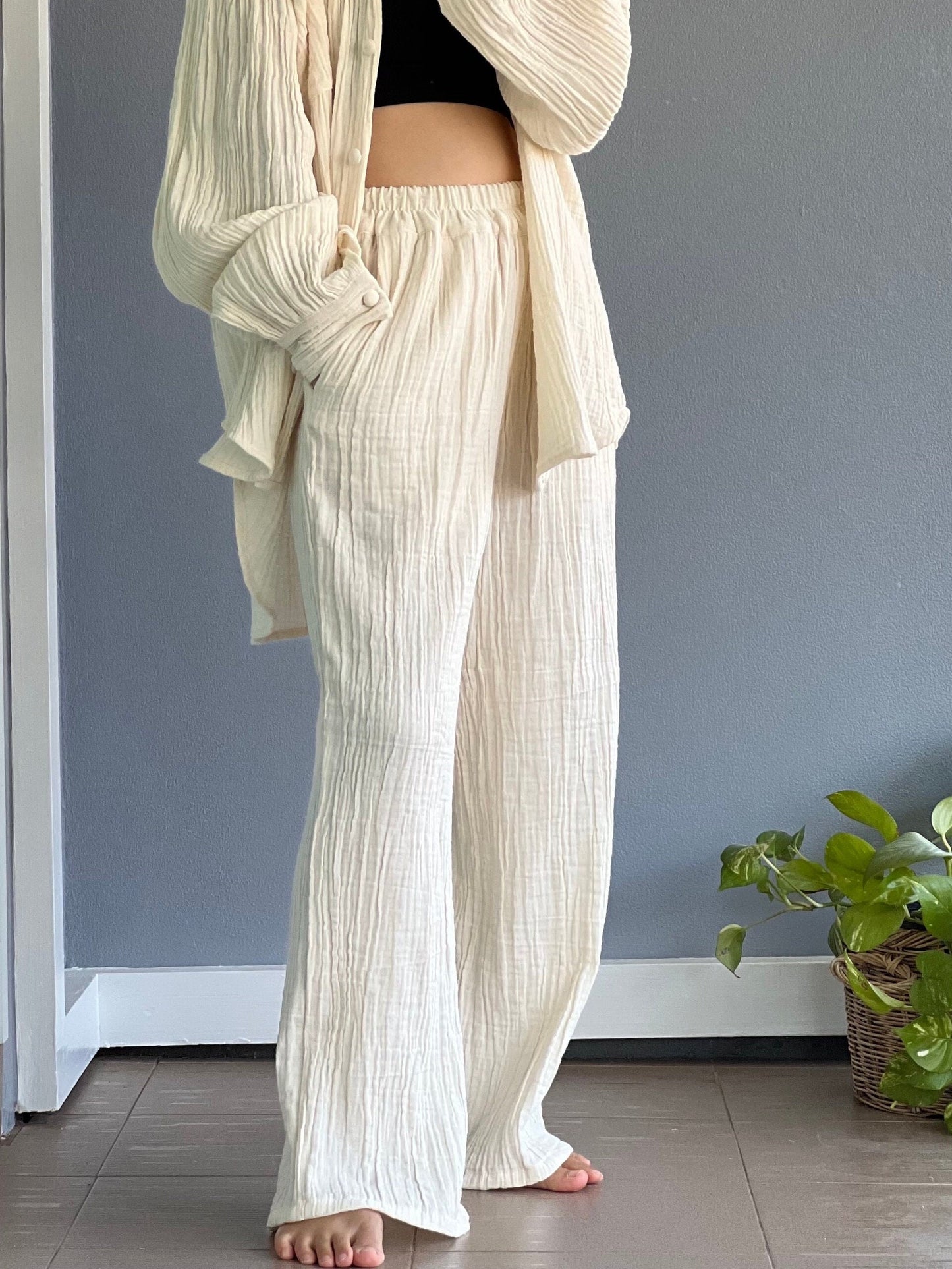 Womens Double Gauze Muslin Pants - Loungeware