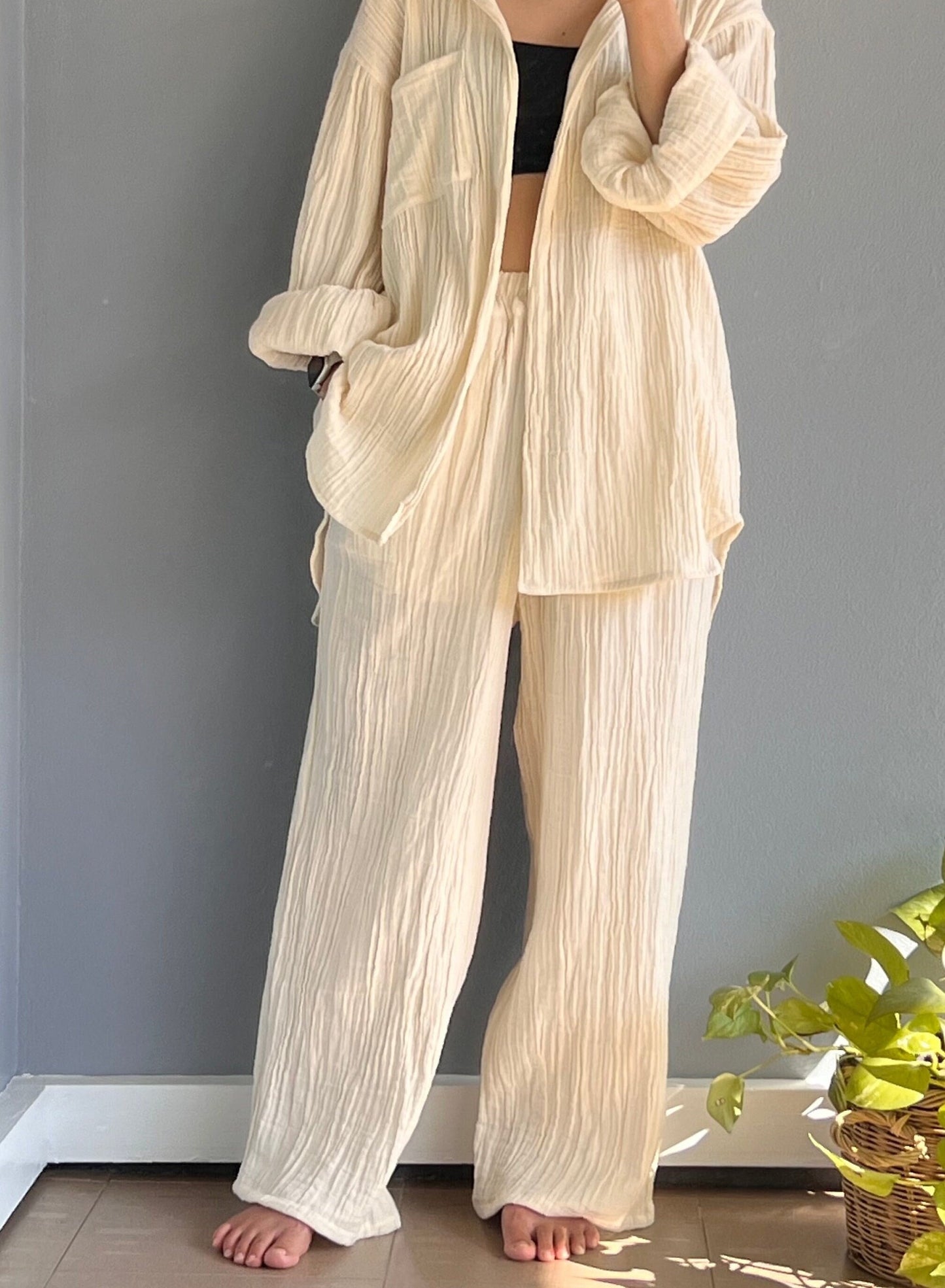 Womens Double Gauze Muslin Pants - Loungeware