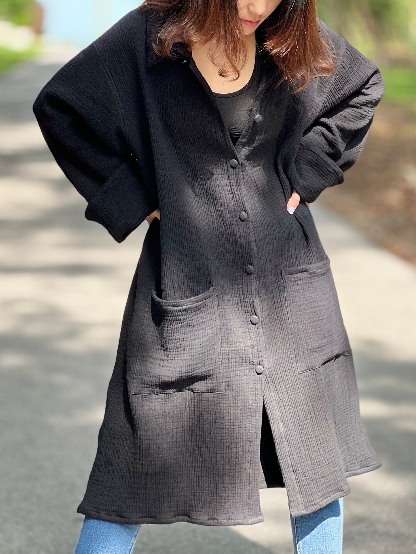 Triple Gauze Long Button Up Blouse