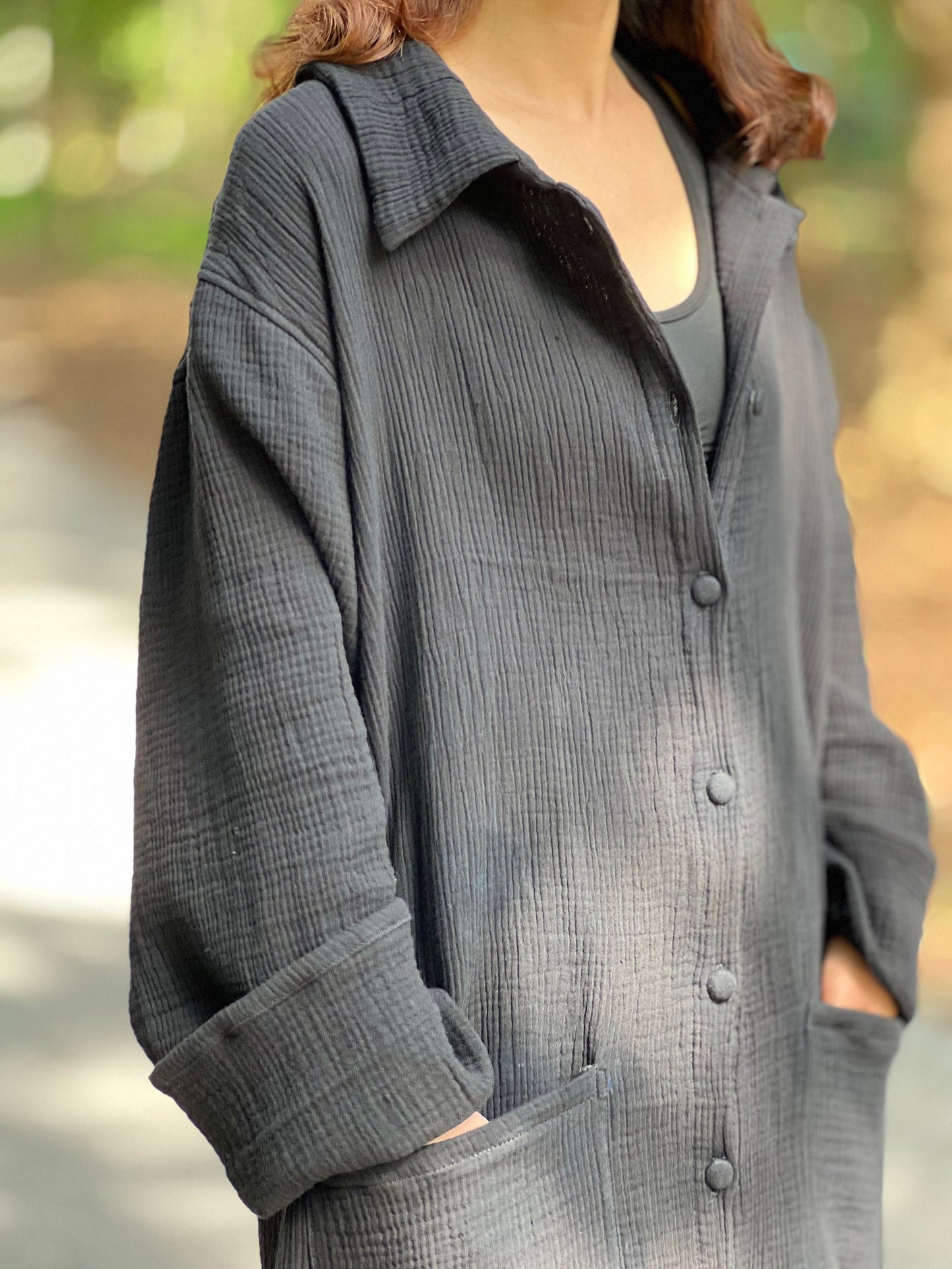 Triple Gauze Long Button Up Blouse