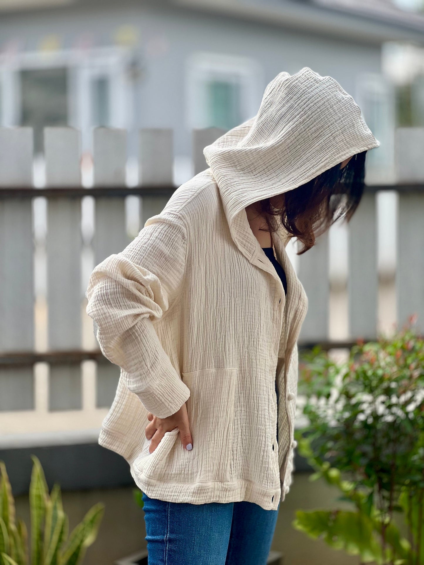 Muslin Hoodie | Triple Gauze Jacket | Resort Wear Outfit | Long Sleeve Top | Hooded Kimono Jacket | Cotton Muslin Shirt | Womens Loungewear