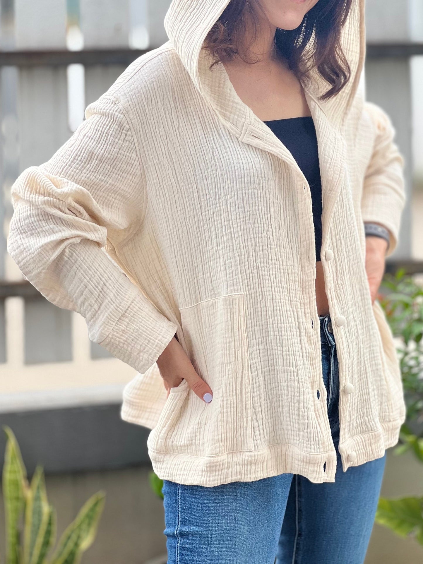 Muslin Hoodie | Triple Gauze Jacket | Resort Wear Outfit | Long Sleeve Top | Hooded Kimono Jacket | Cotton Muslin Shirt | Womens Loungewear