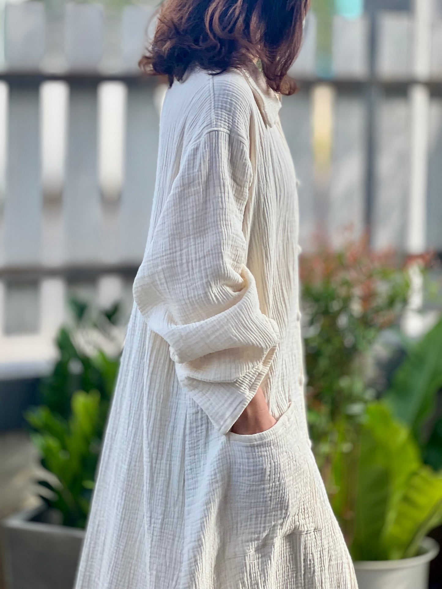 Triple Gauze Long Button Up Blouse