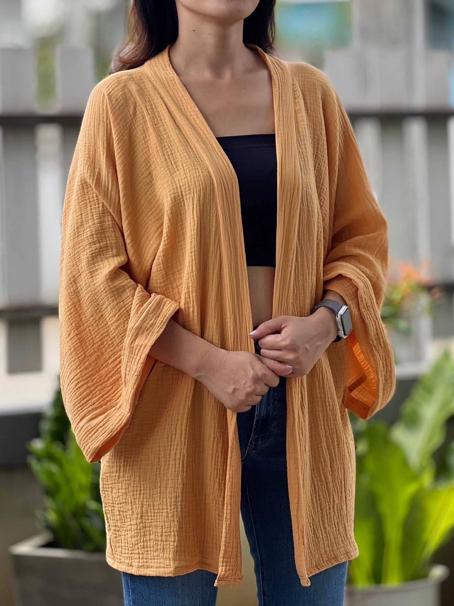 Muslin Double Gauze Kimono Loose Cover Up With Pockets
