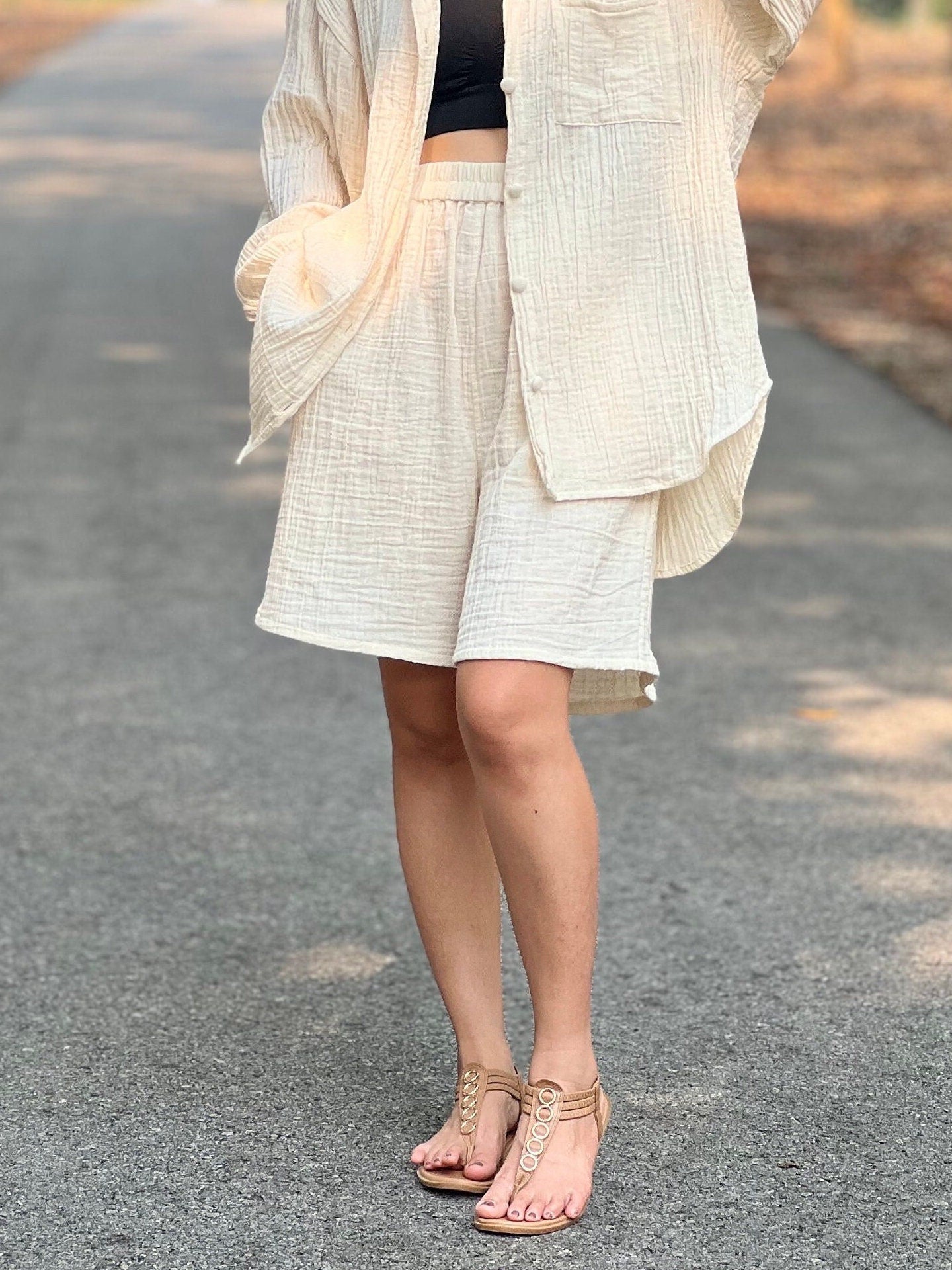 Womens Double Gauze Muslin Shorts - Loungeware