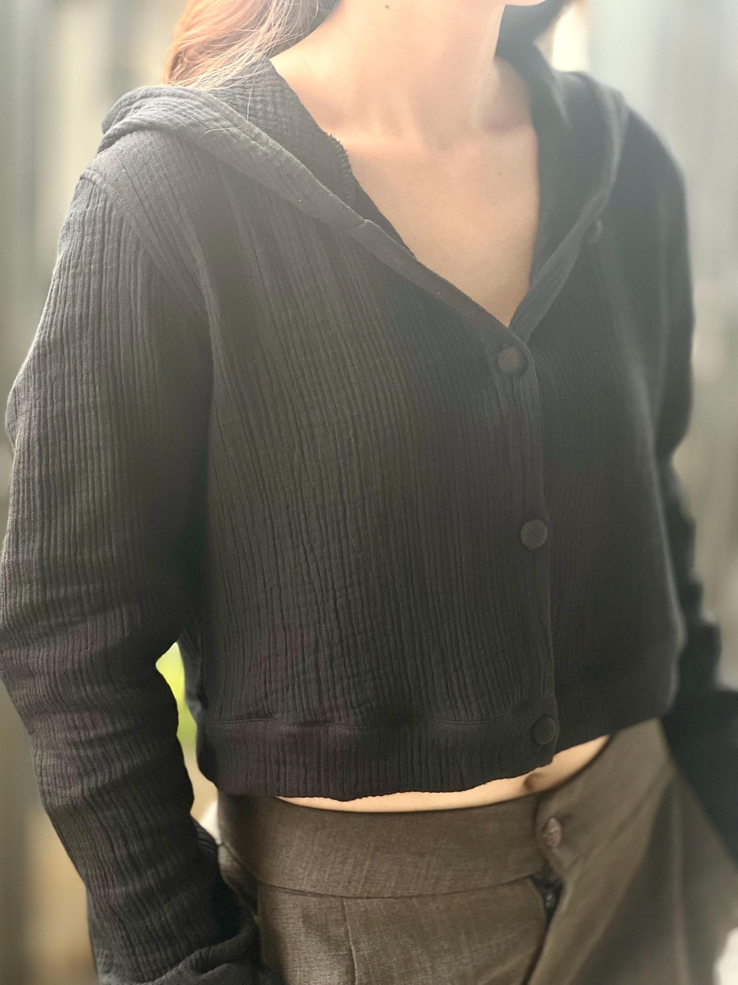 Muslin Triple Gauze Cropped Hoodie