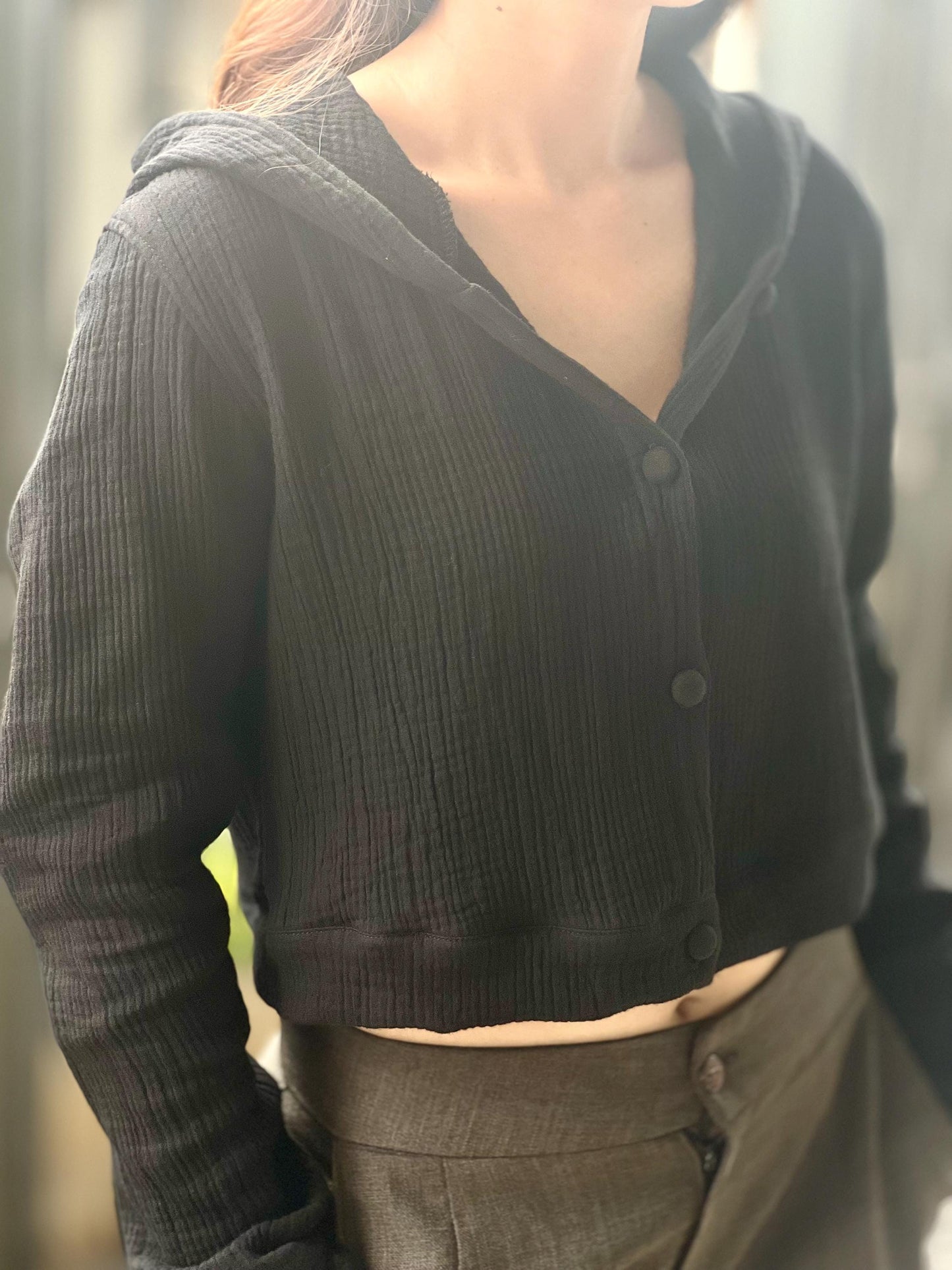 Muslin Triple Gauze Cropped Hoodie