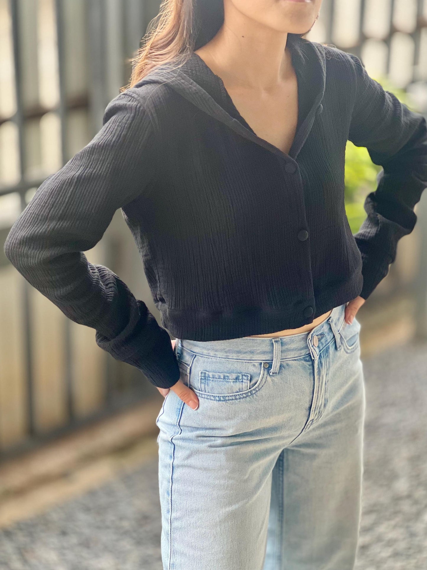Muslin Triple Gauze Cropped Hoodie