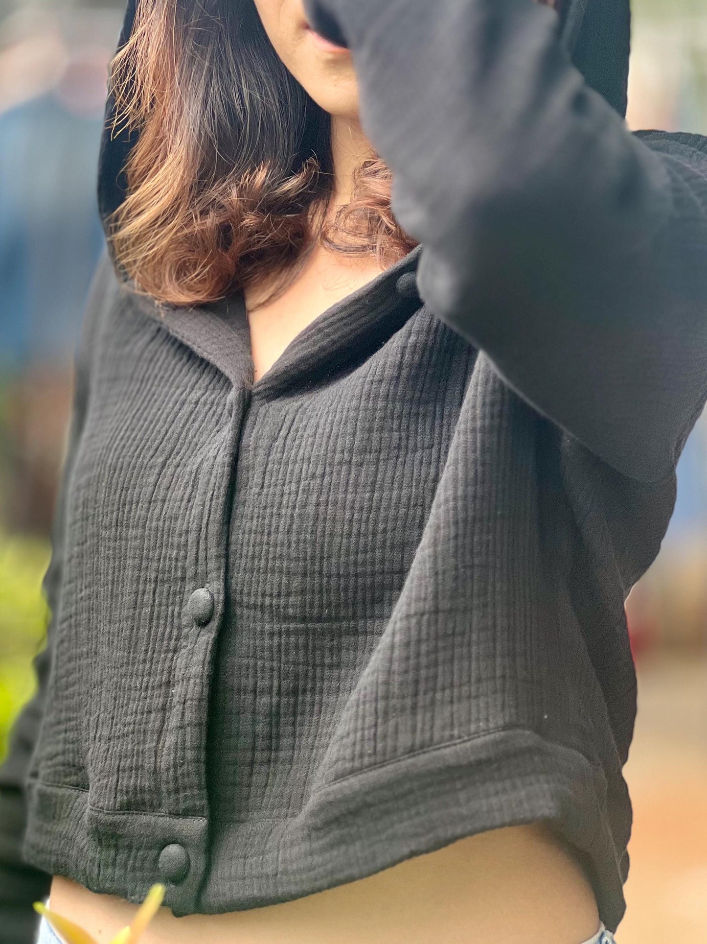 Muslin Triple Gauze Cropped Hoodie