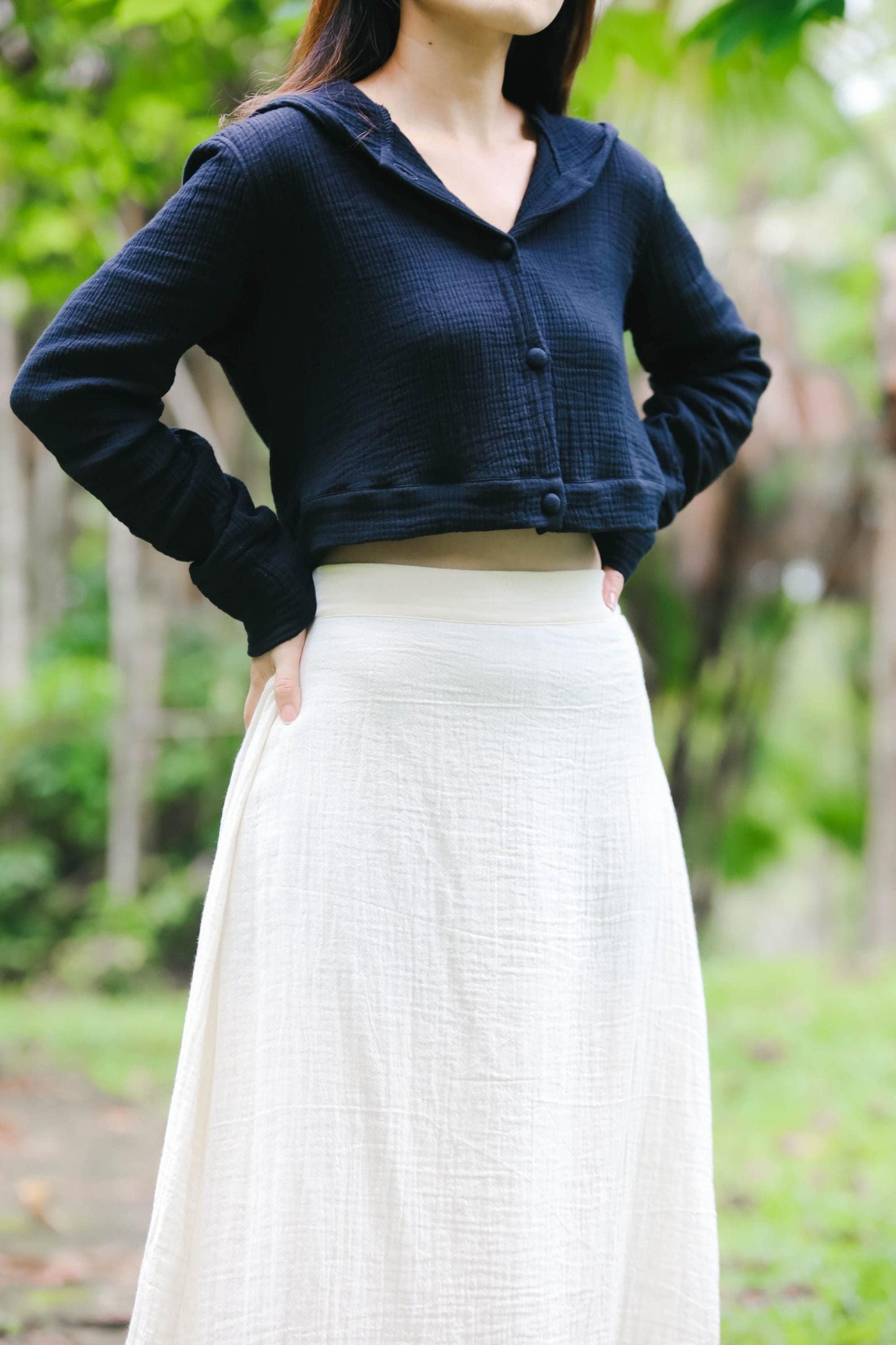 Muslin Triple Gauze Cropped Hoodie