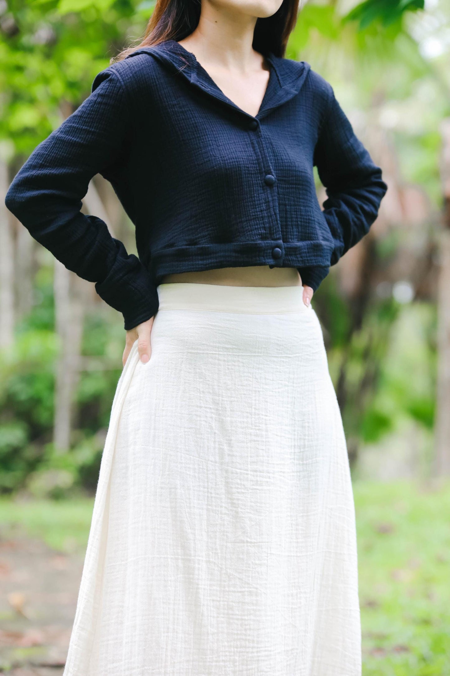 Muslin Triple Gauze Cropped Hoodie