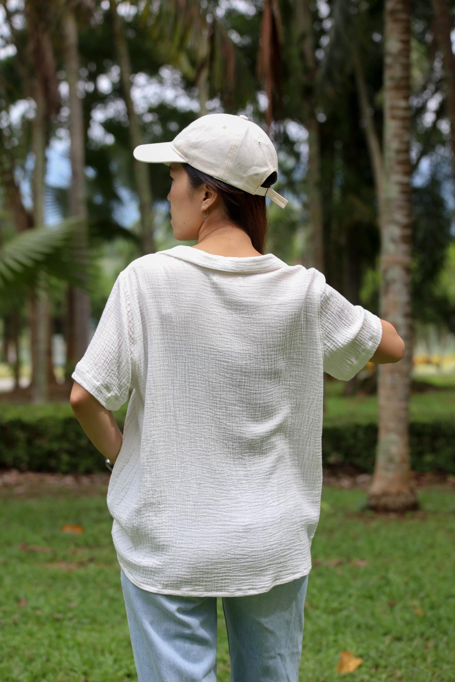 Double Gauze Short Sleeve Hawaiian Collar Blouse