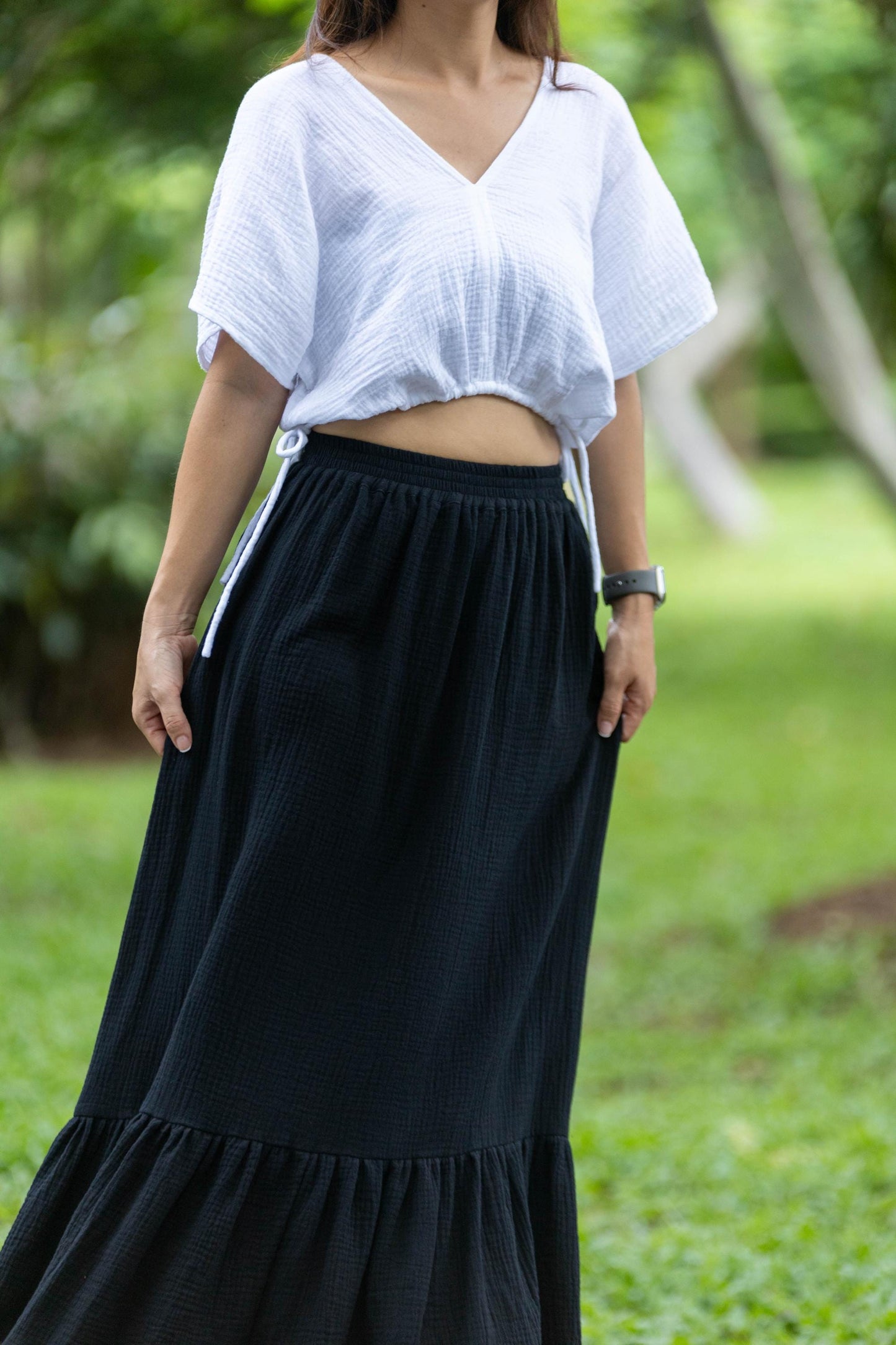 Double Gauze cotton ruffled Maxi skirt