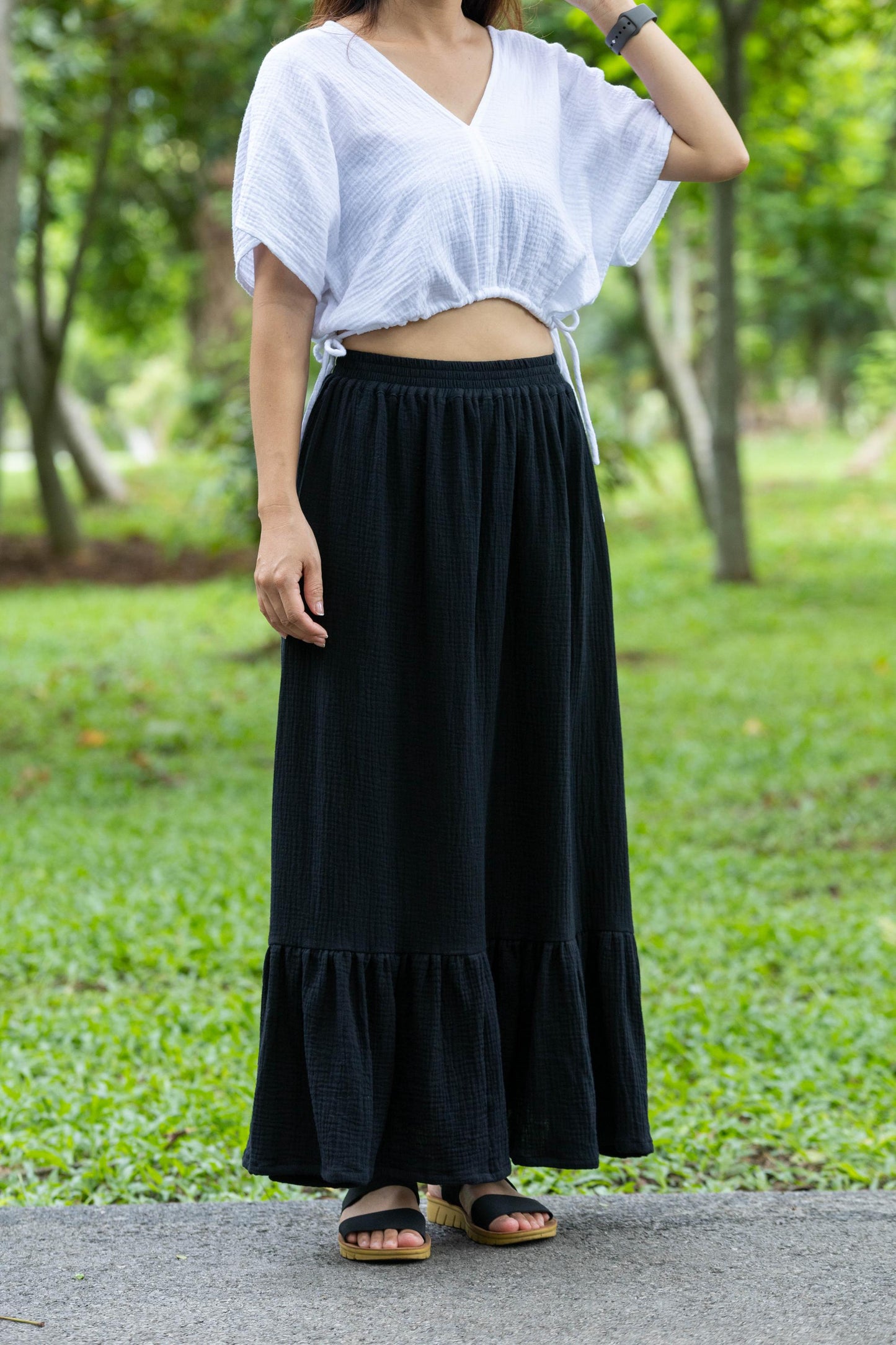 Double Gauze cotton ruffled Maxi skirt