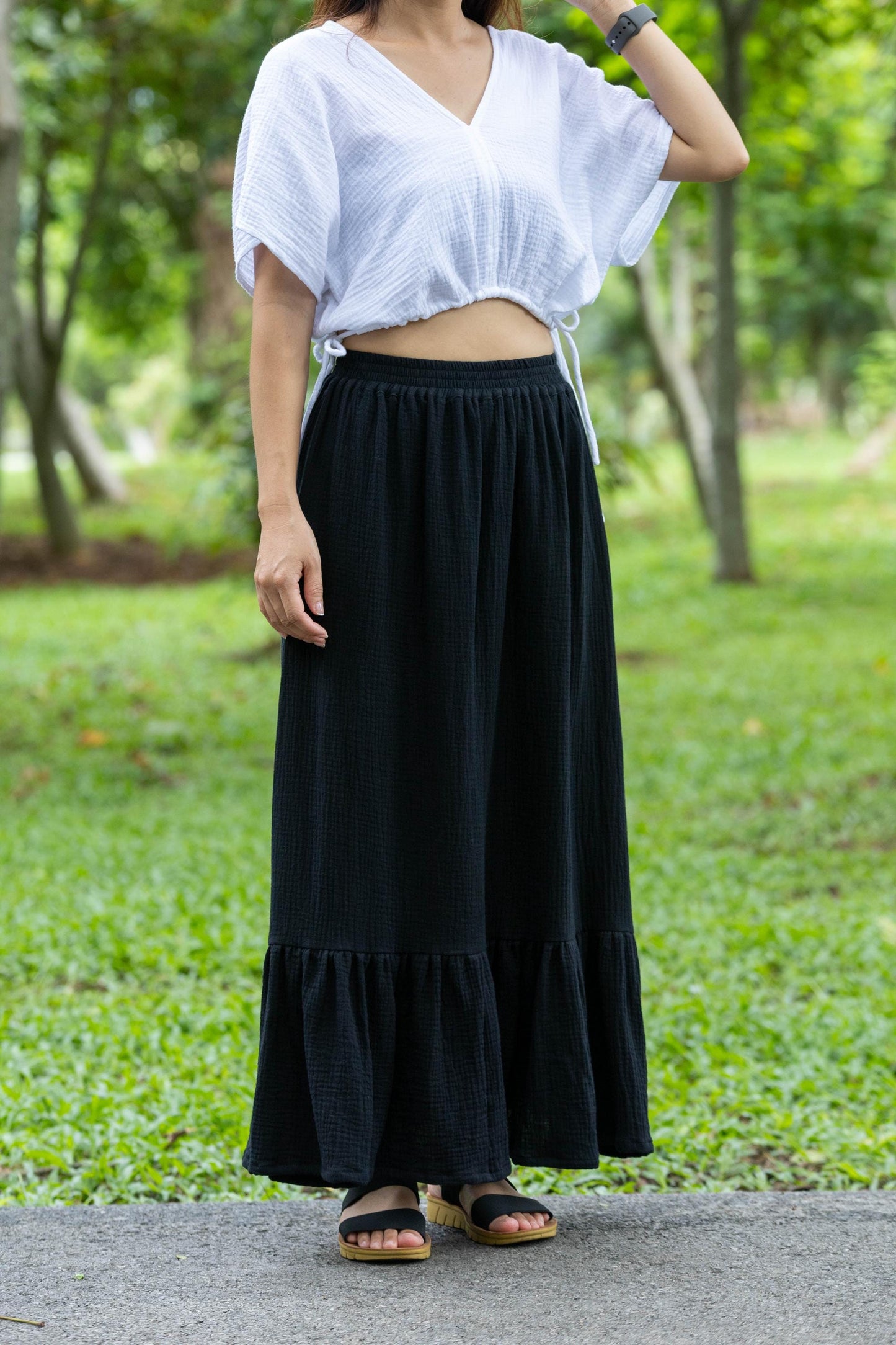Double Gauze cotton ruffled Maxi skirt
