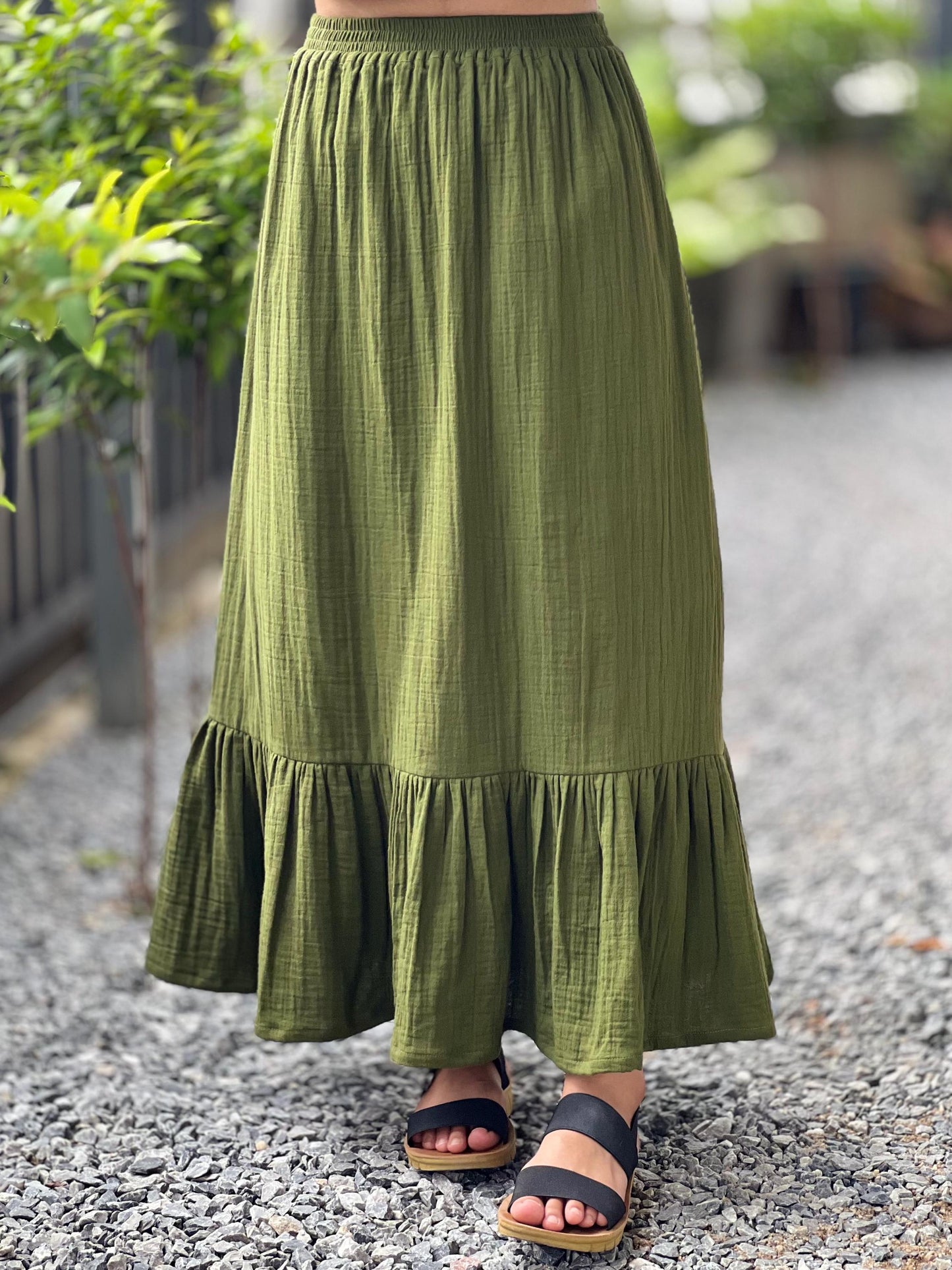 Double Gauze cotton ruffled Maxi skirt
