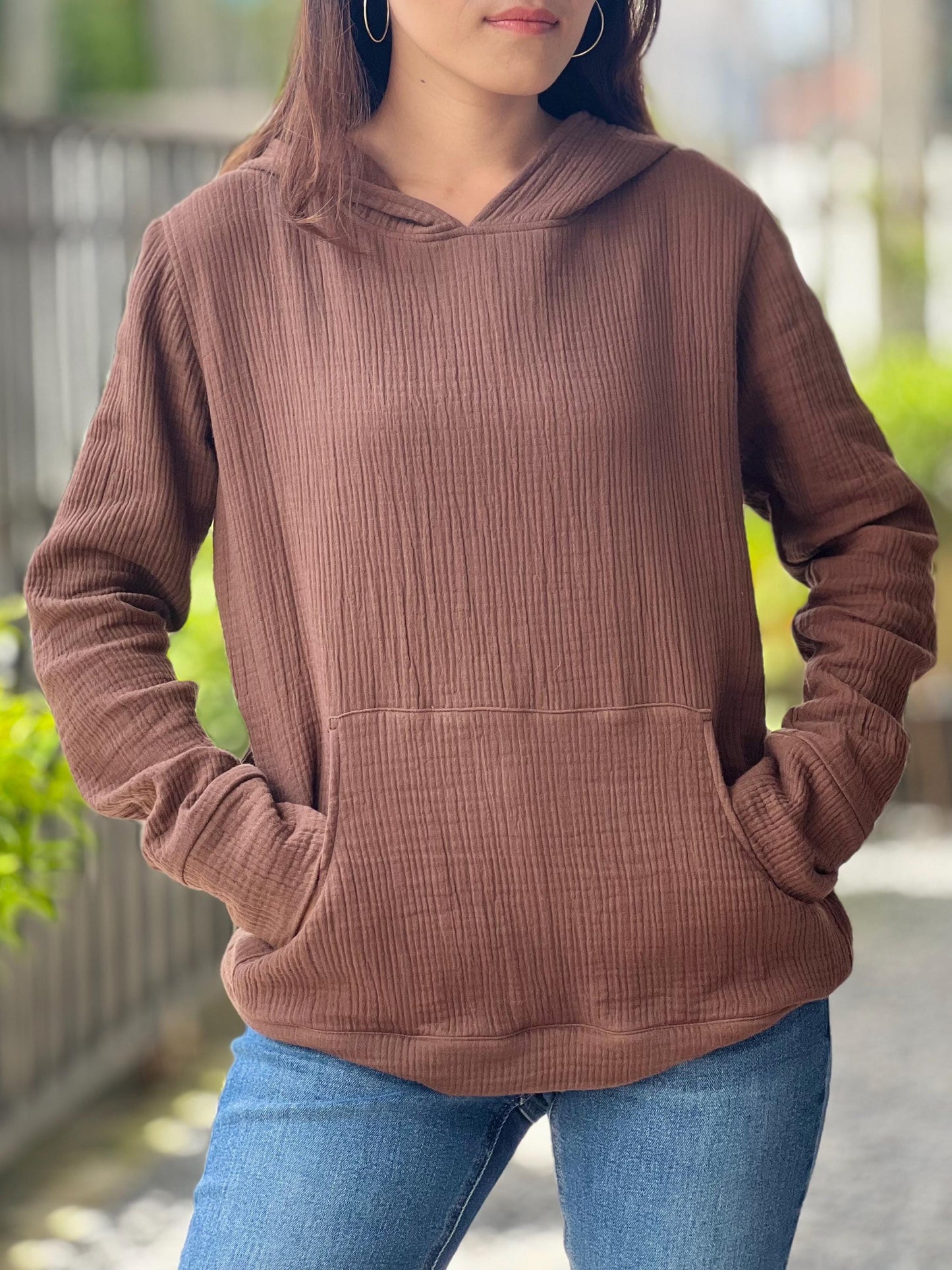Cotton Gauze Pullover | Muslin Hoodie | Lightweight Hooded Sweatshirt | Womens Muslin Apparel | Triple Gauze Hoodie | Cotton Muslin Top