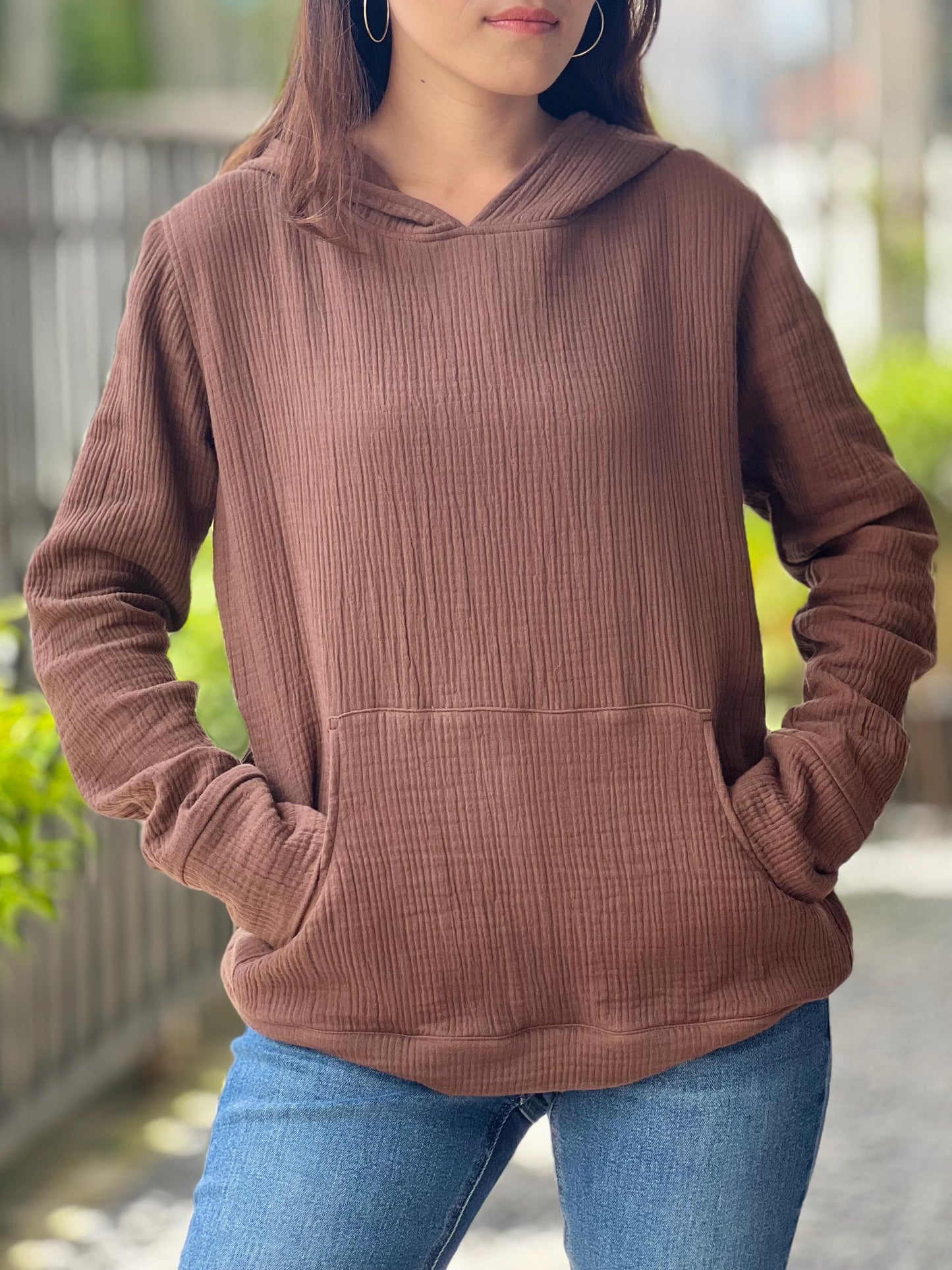 Cotton Gauze Pullover | Muslin Hoodie | Lightweight Hooded Sweatshirt | Womens Muslin Apparel | Triple Gauze Hoodie | Cotton Muslin Top