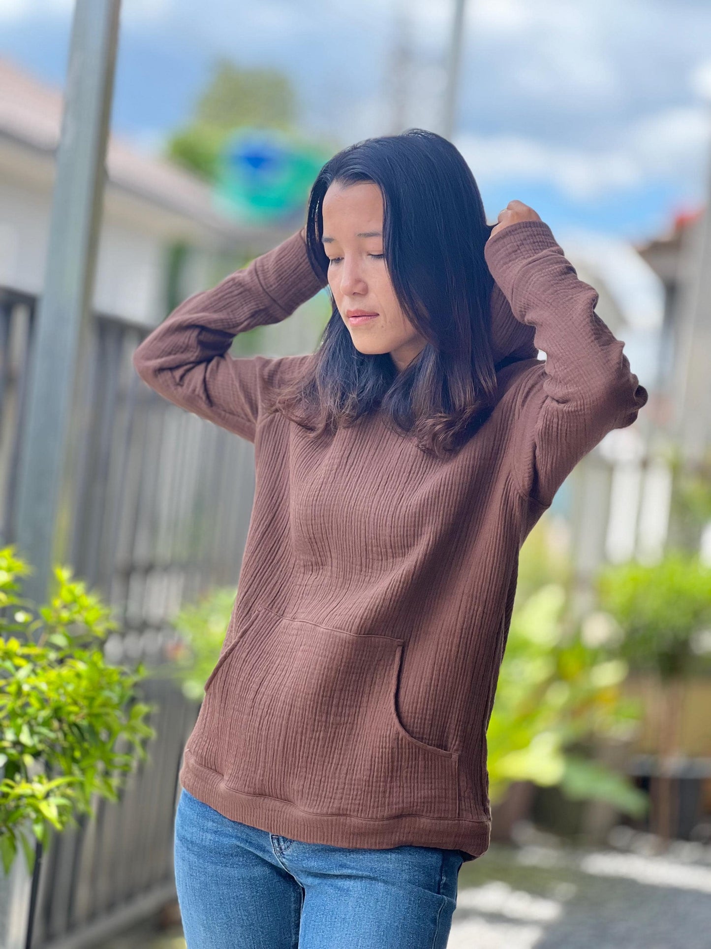 Cotton Gauze Pullover | Muslin Hoodie | Lightweight Hooded Sweatshirt | Womens Muslin Apparel | Triple Gauze Hoodie | Cotton Muslin Top