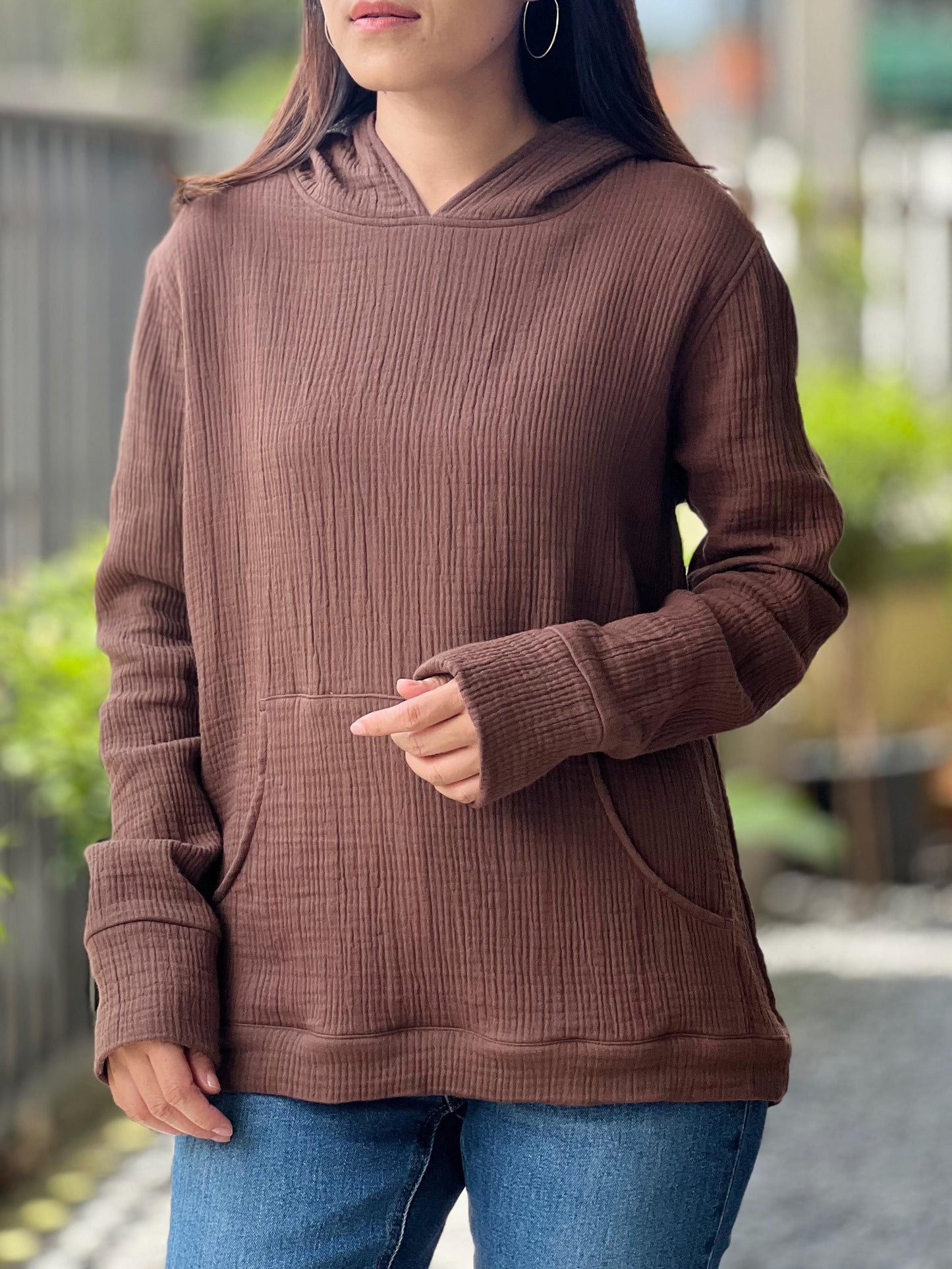 Cotton Gauze Pullover | Muslin Hoodie | Lightweight Hooded Sweatshirt | Womens Muslin Apparel | Triple Gauze Hoodie | Cotton Muslin Top