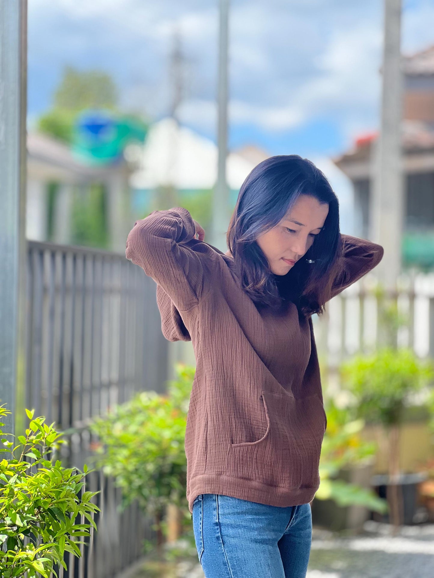Cotton Gauze Pullover | Muslin Hoodie | Lightweight Hooded Sweatshirt | Womens Muslin Apparel | Triple Gauze Hoodie | Cotton Muslin Top