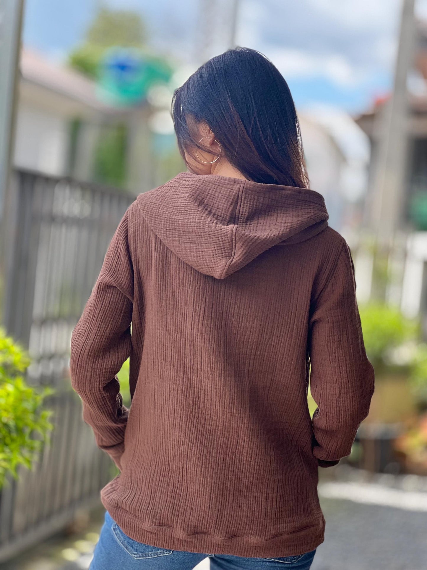 Cotton Gauze Pullover | Muslin Hoodie | Lightweight Hooded Sweatshirt | Womens Muslin Apparel | Triple Gauze Hoodie | Cotton Muslin Top