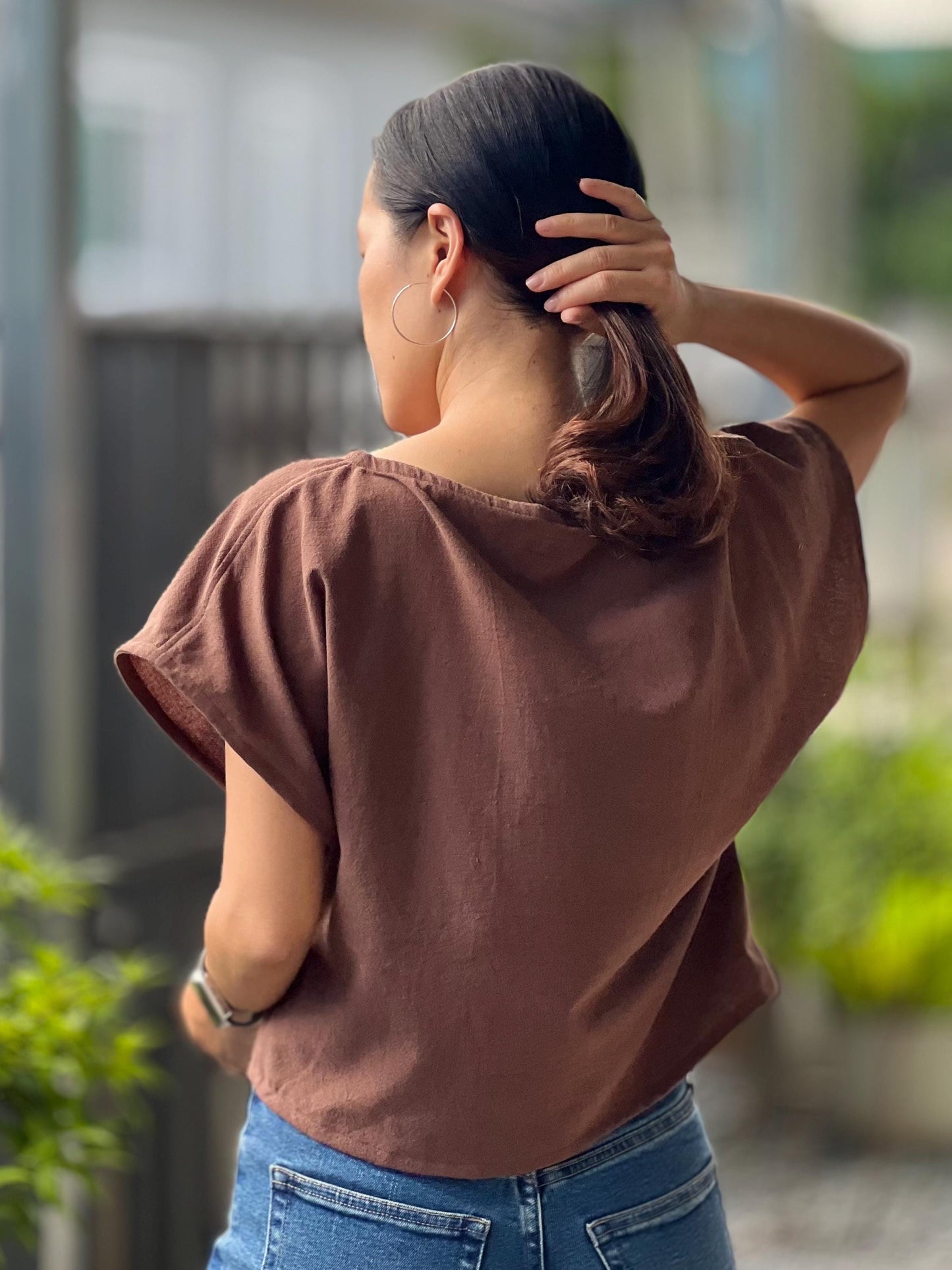 Cotton Scoop Neck Loose-Fitting Blouse