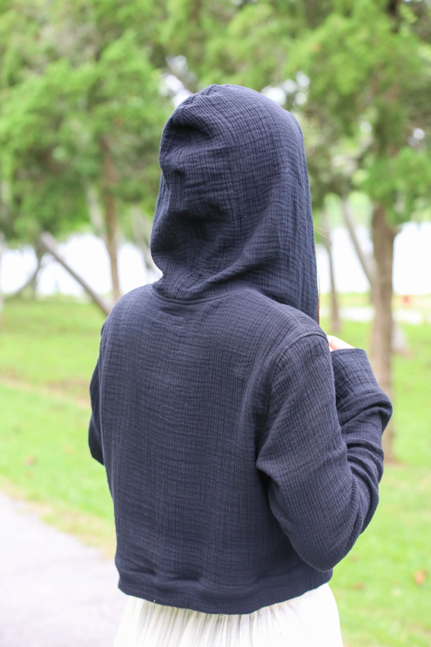 Muslin Triple Gauze Cropped Hoodie