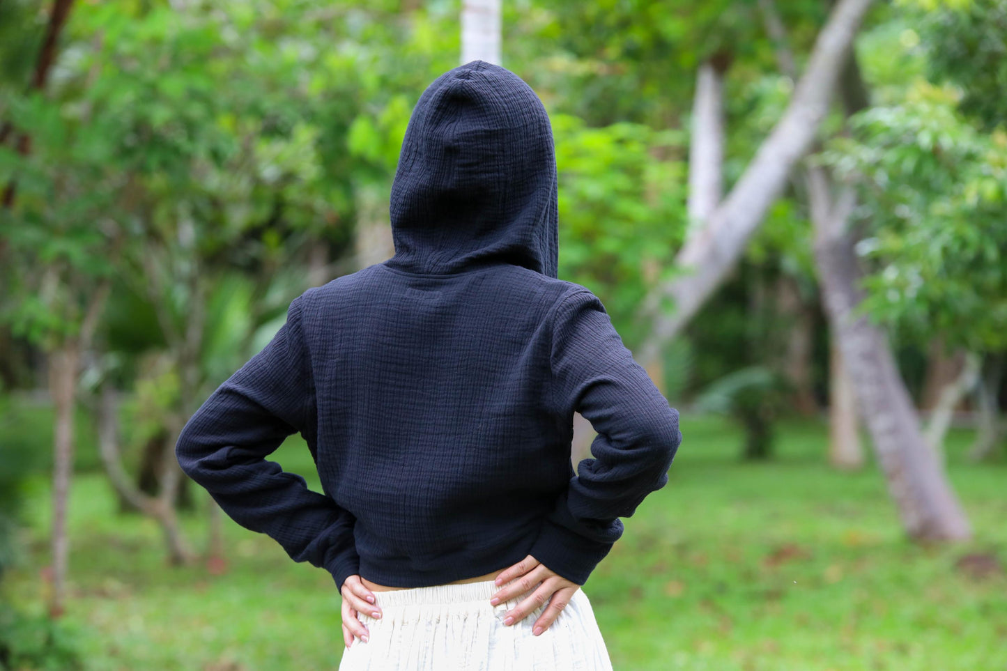 Muslin Triple Gauze Cropped Hoodie