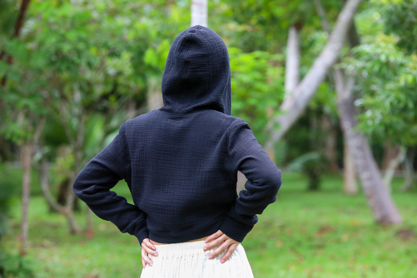 Muslin Triple Gauze Cropped Hoodie