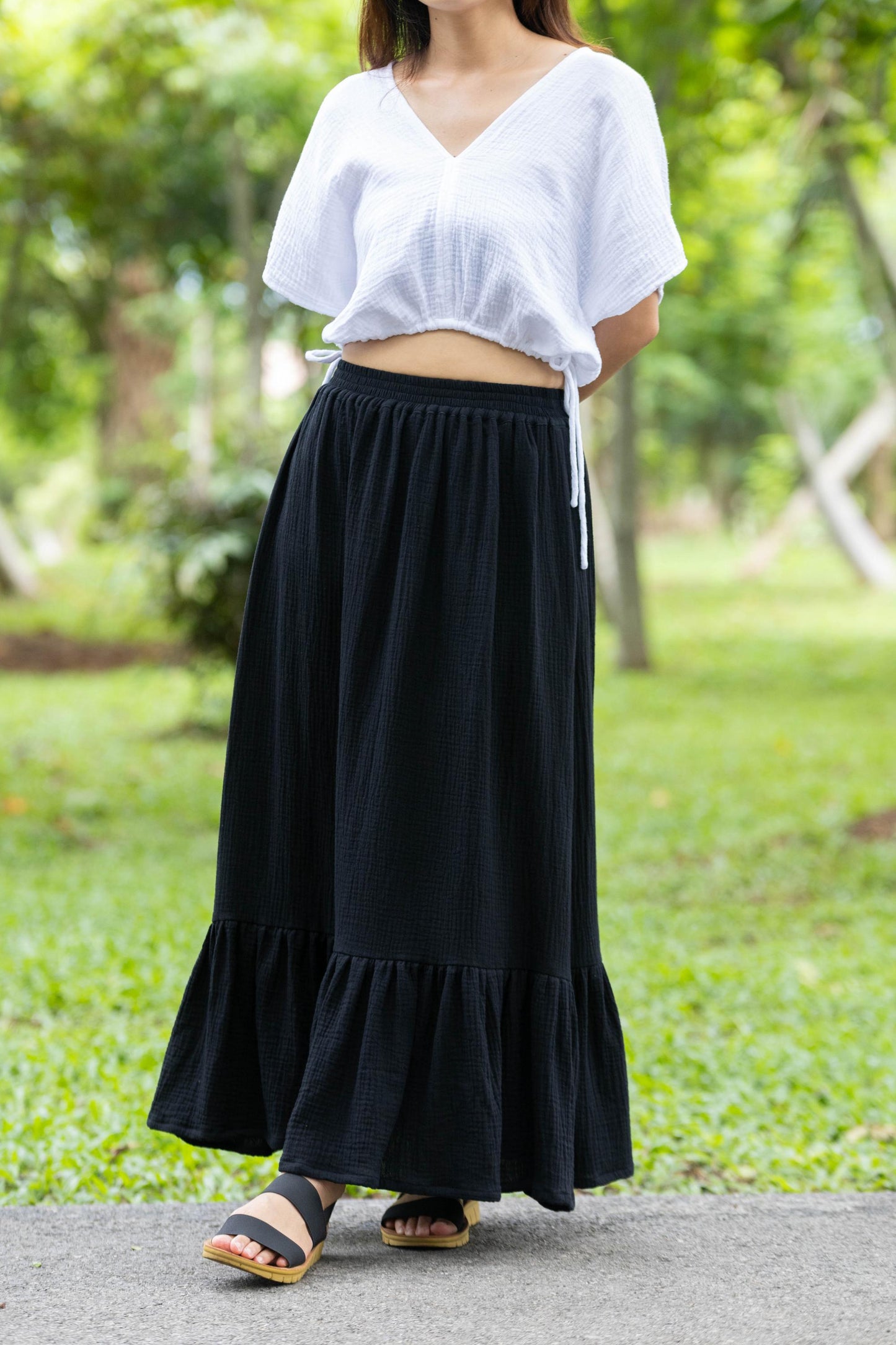 Double Gauze cotton ruffled Maxi skirt