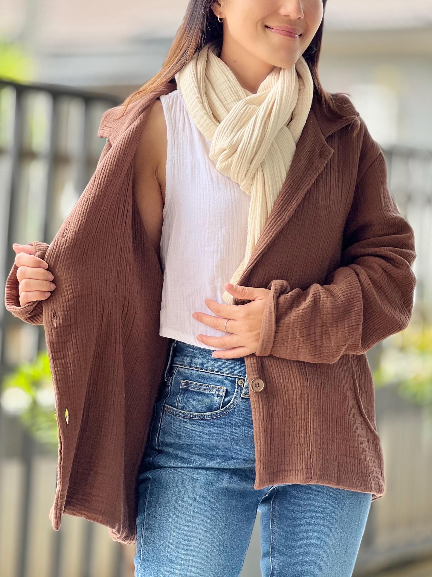 Muslin Hoodie | Triple Gauze Jacket | Resort Wear Outfit | Long Sleeve Top | Hooded Kimono Jacket | Cotton Muslin Shirt | Womens Loungewear