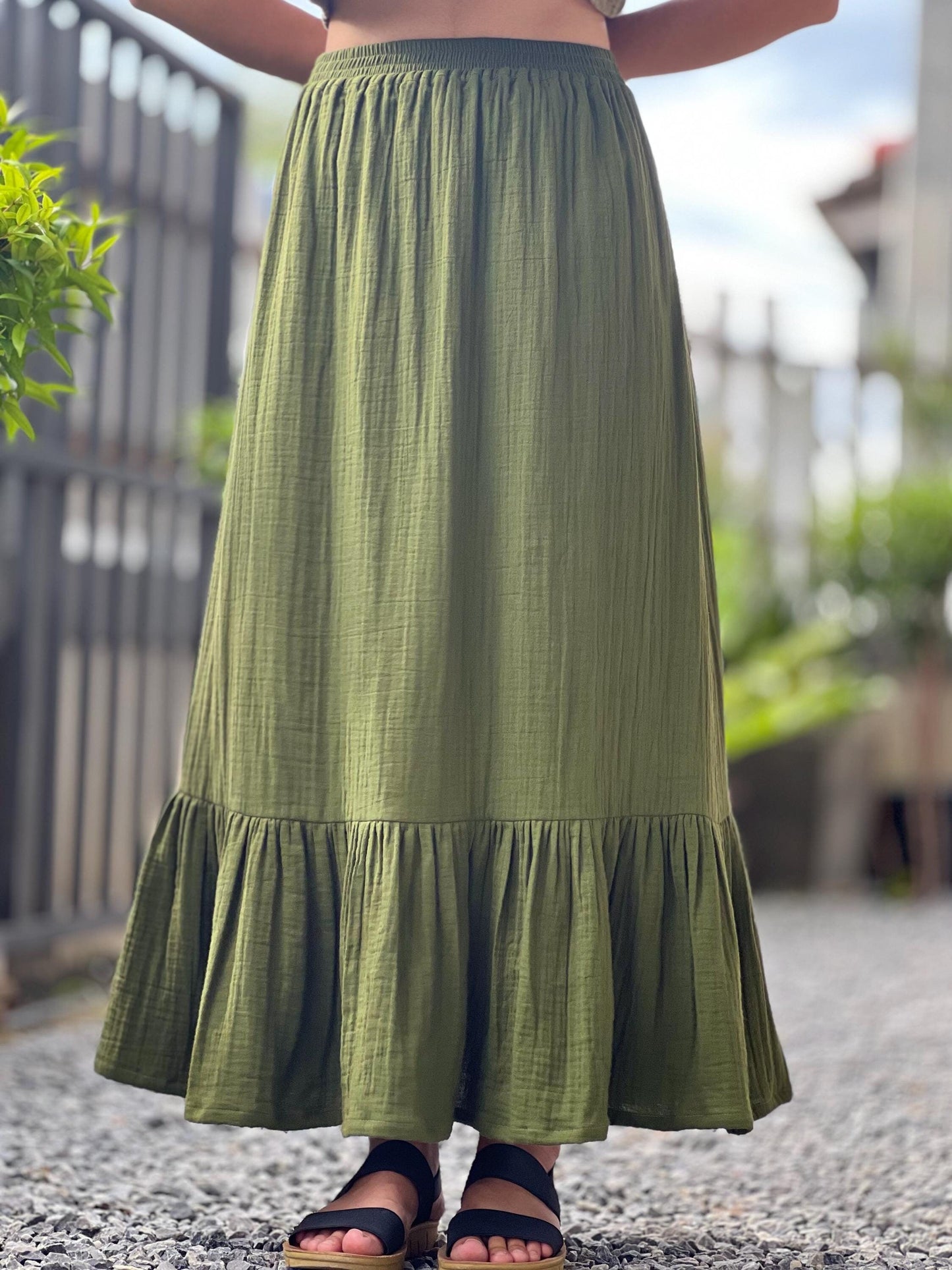 Double Gauze cotton ruffled Maxi skirt