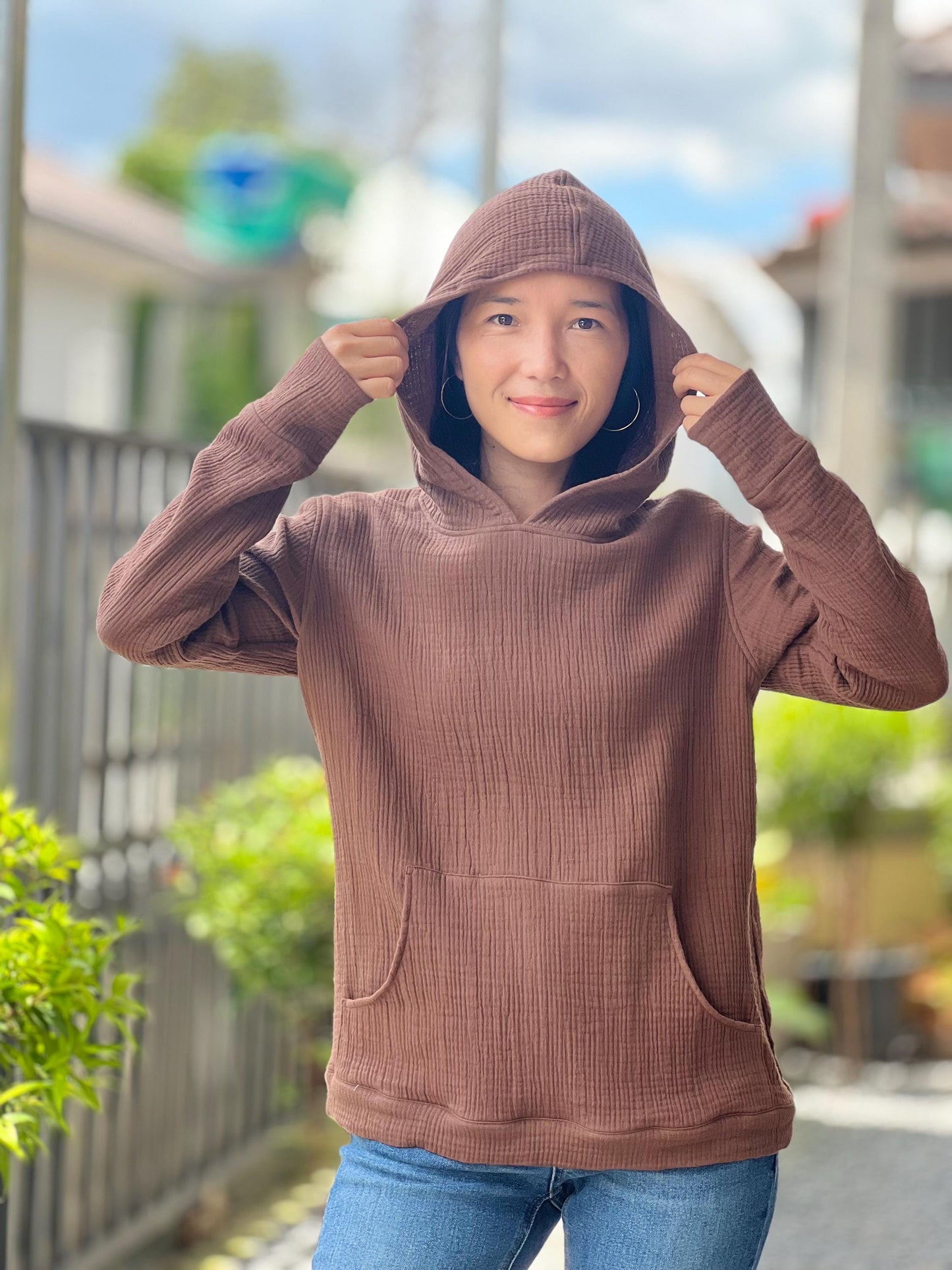 Cotton Gauze Pullover | Muslin Hoodie | Lightweight Hooded Sweatshirt | Womens Muslin Apparel | Triple Gauze Hoodie | Cotton Muslin Top