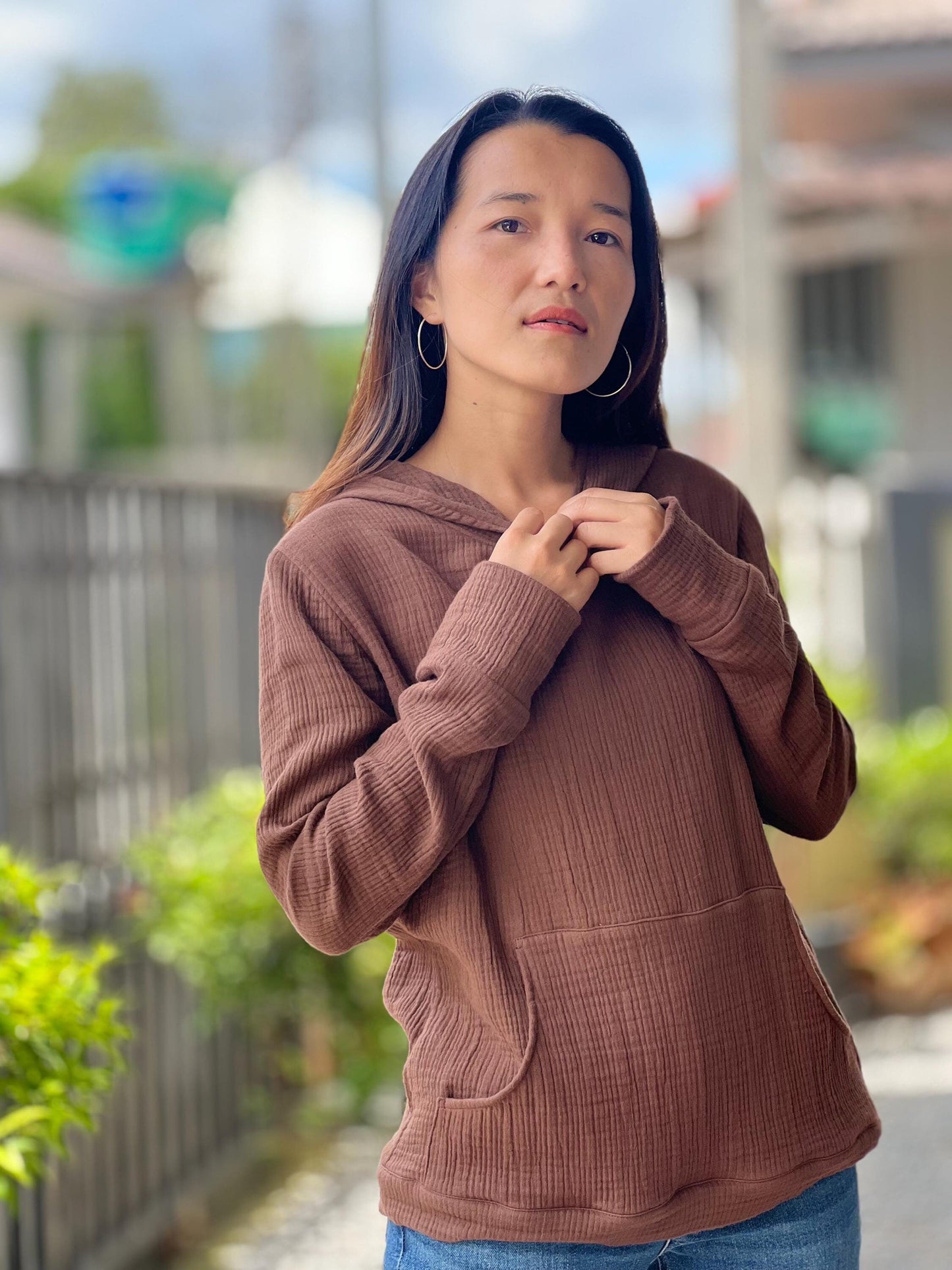 Cotton Gauze Pullover | Muslin Hoodie | Lightweight Hooded Sweatshirt | Womens Muslin Apparel | Triple Gauze Hoodie | Cotton Muslin Top