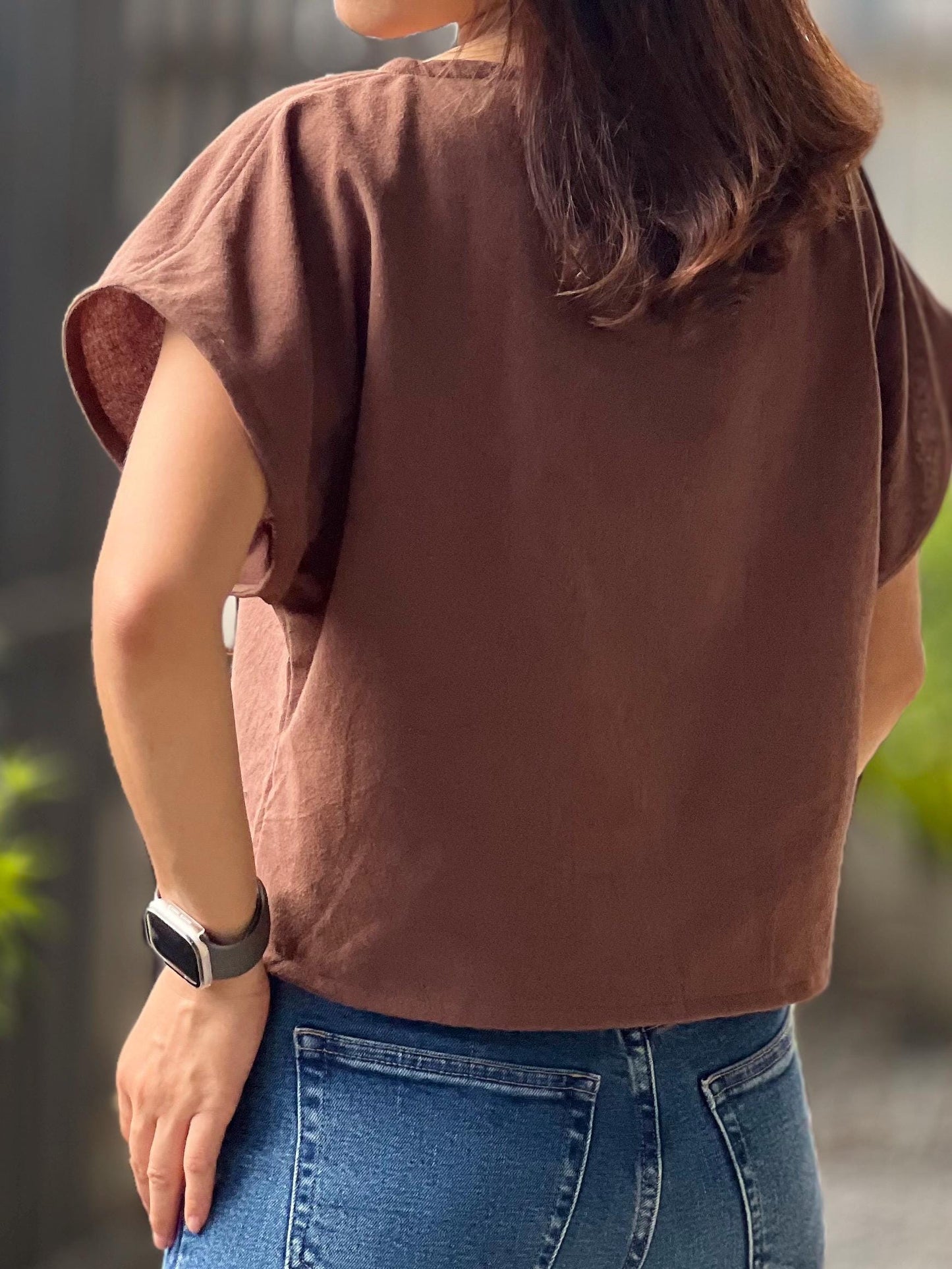 Cotton Scoop Neck Loose-Fitting Blouse