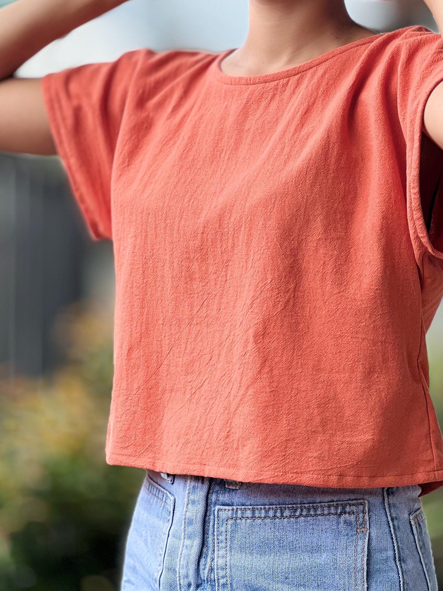 Cotton Scoop Neck Loose-Fitting Blouse