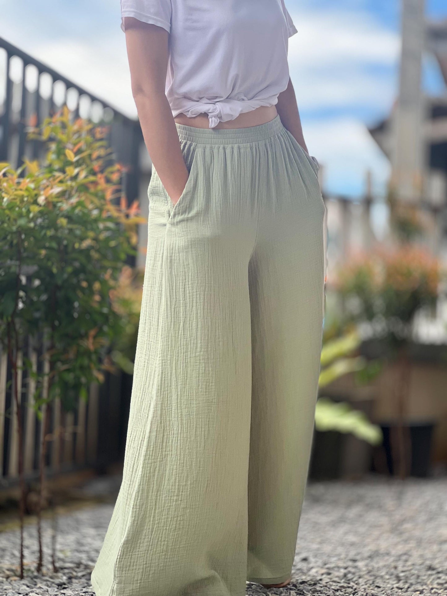 Gauze Muslin Pants |Cotton Pants |Wide Leg Pants | Muslin Maxi Pants | Loose Gauze Trousers Womens Double | Gauze Muslin Pants - Loungeware