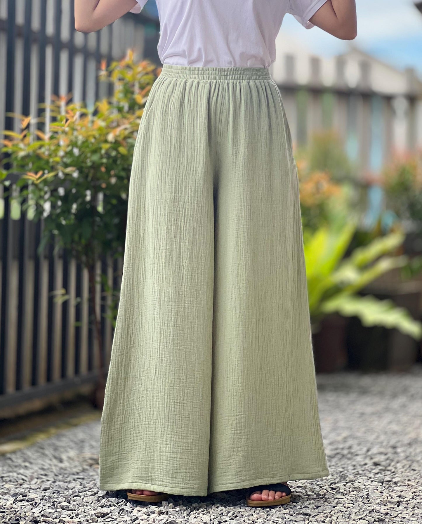 Gauze Muslin Pants |Cotton Pants |Wide Leg Pants | Muslin Maxi Pants | Loose Gauze Trousers Womens Double | Gauze Muslin Pants - Loungeware
