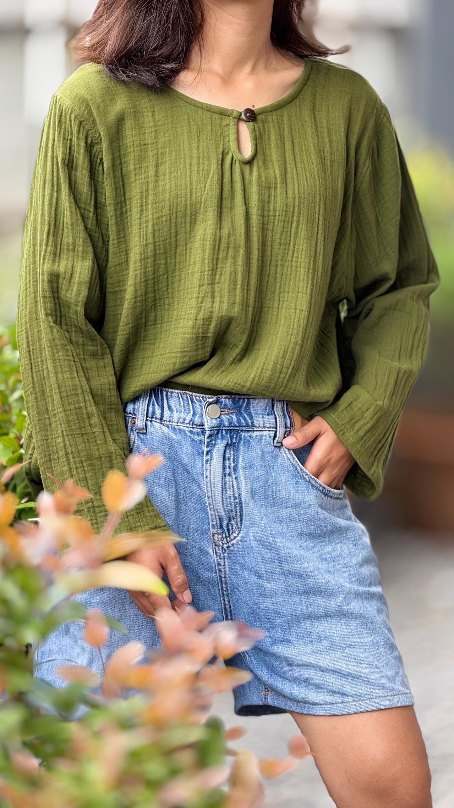 Muslin Double Gauze Pull Over Style Blouse