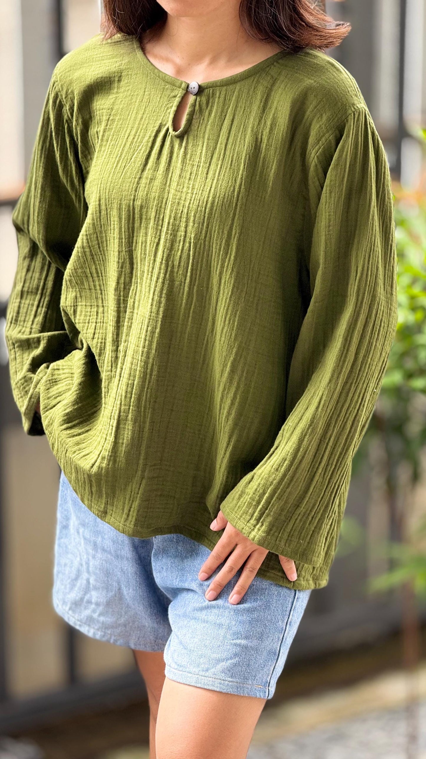 Muslin Double Gauze Pull Over Style Blouse
