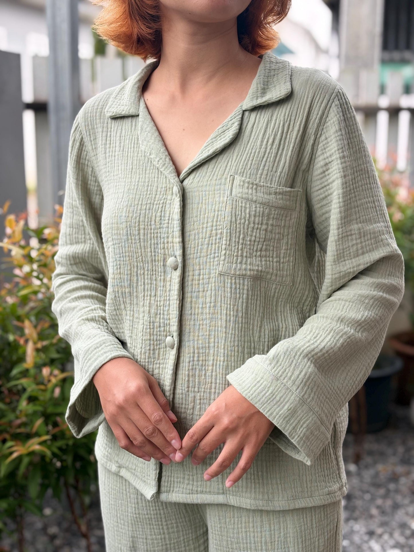 Double Gauze Button-Up Shirt with Collar