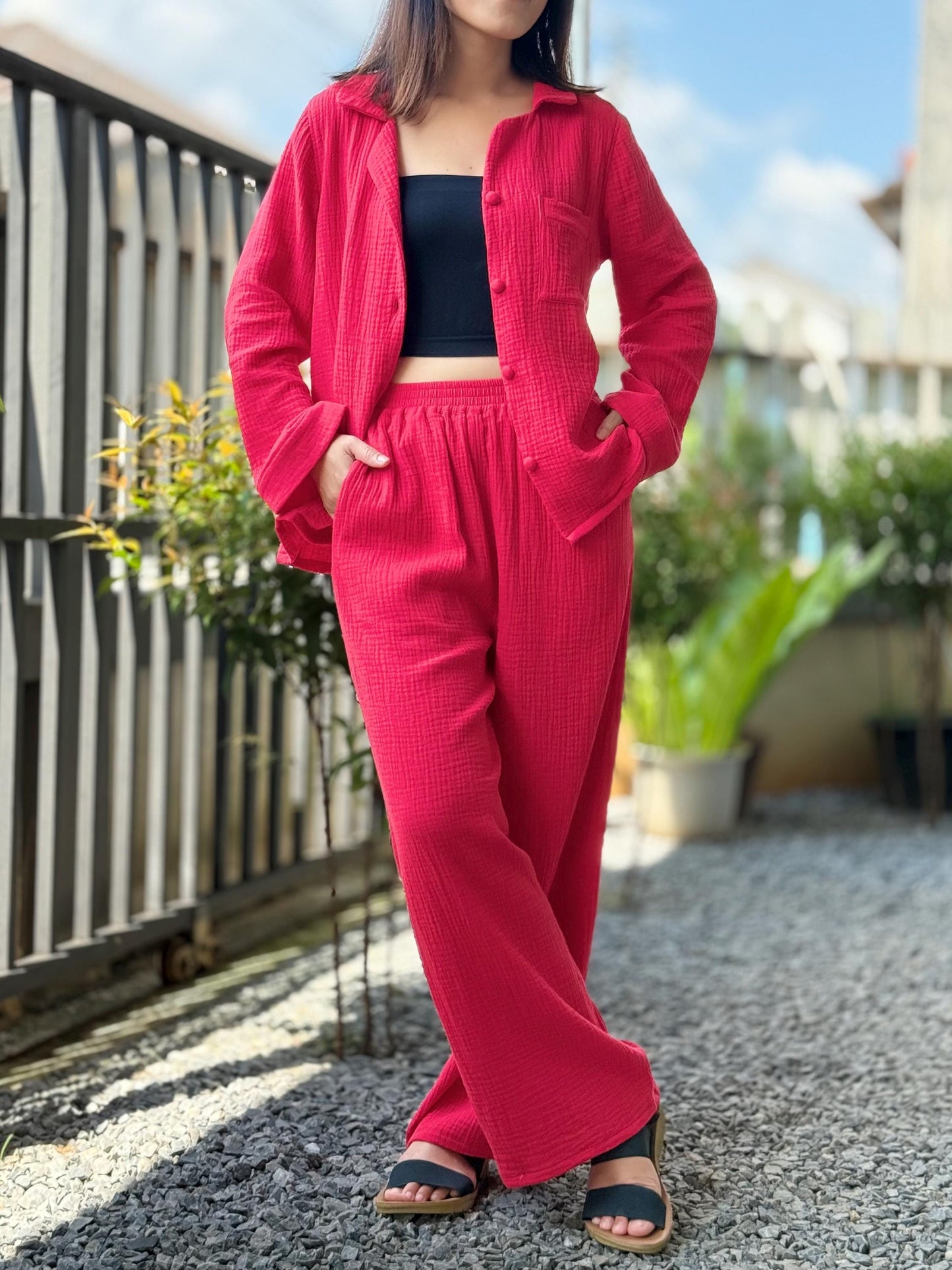 Double Gauze Button-Up Shirt with Collar