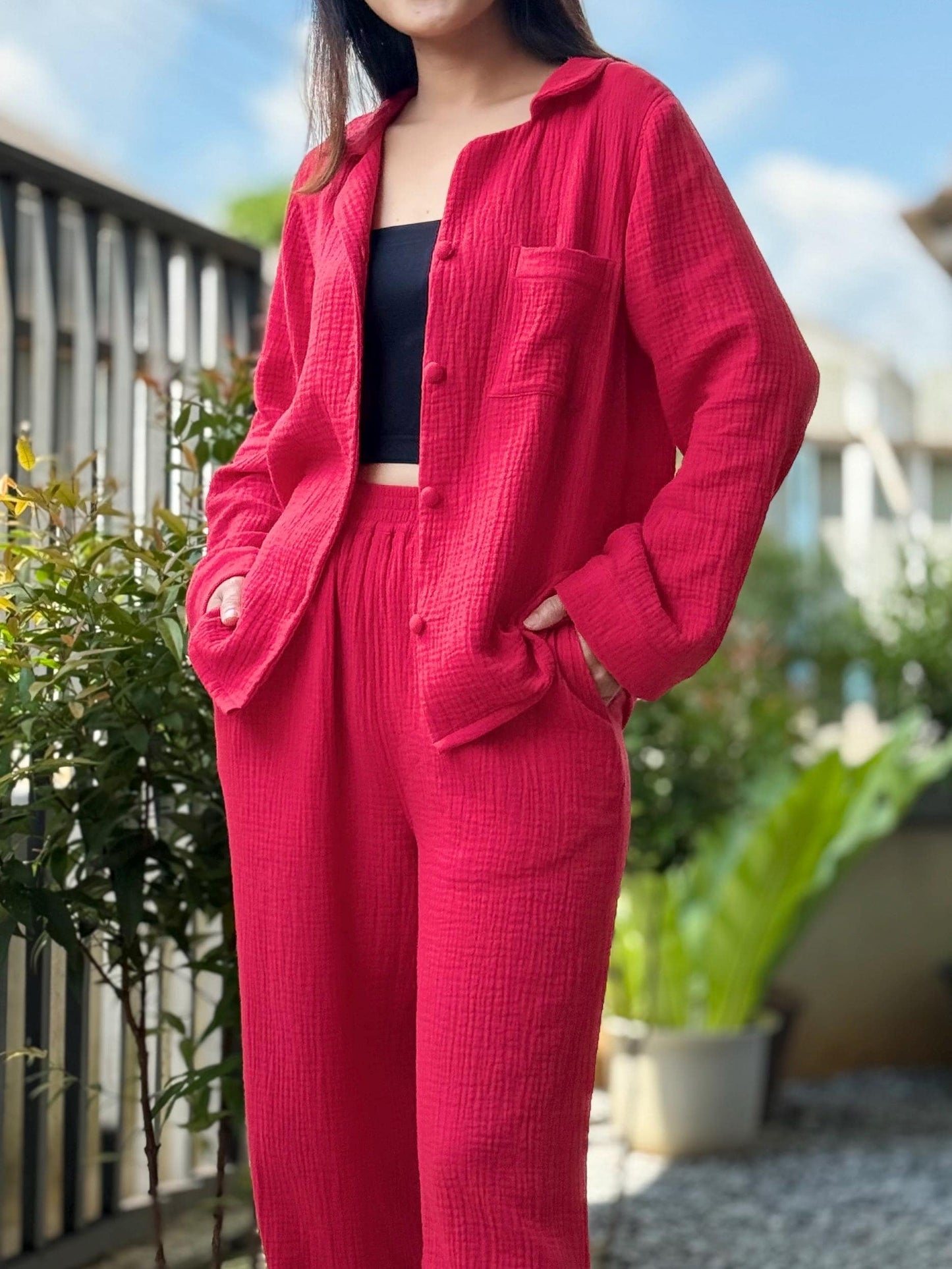 Double Gauze Button-Up Shirt with Collar