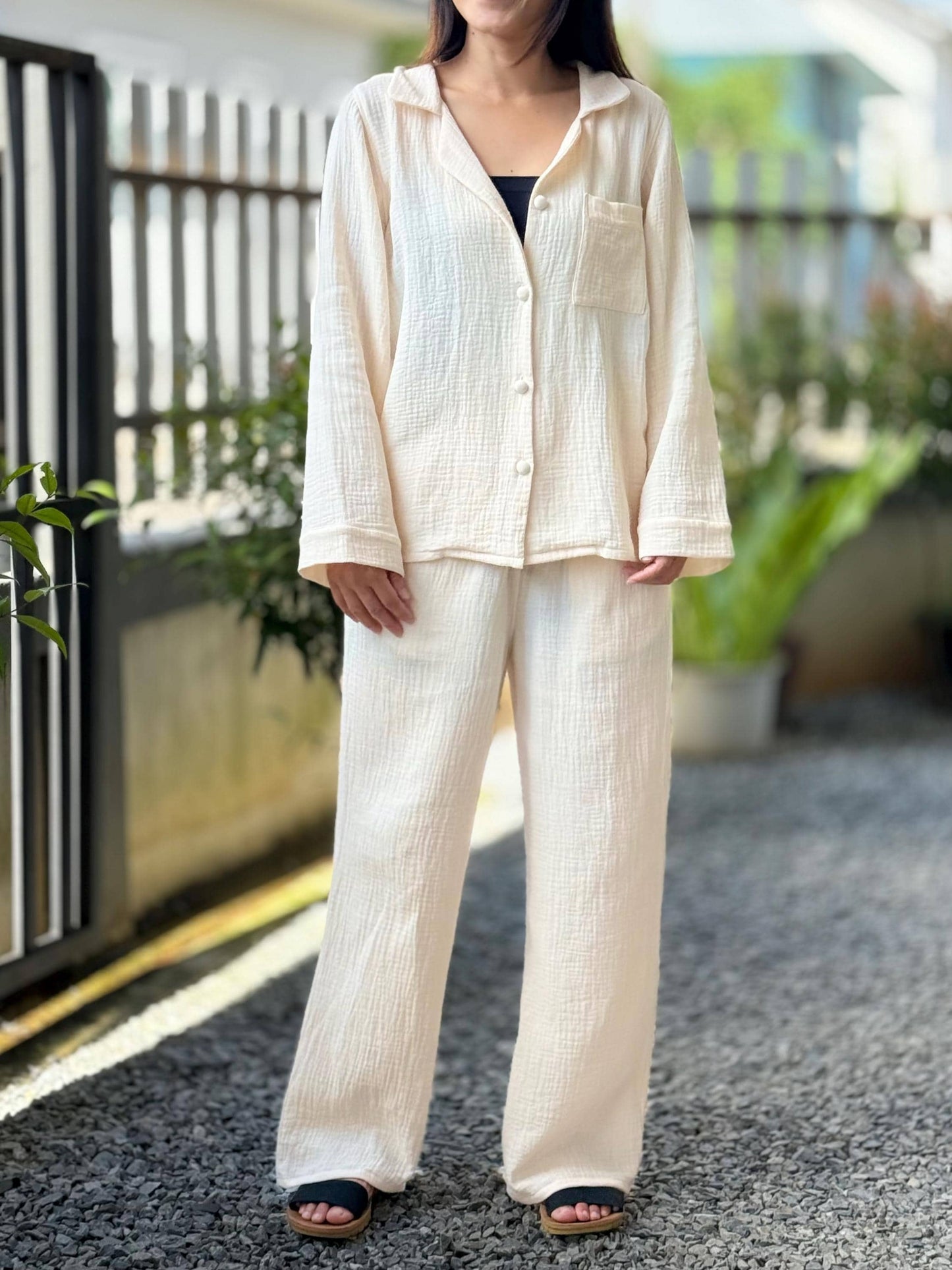 Double Gauze Button-Up Shirt with Collar