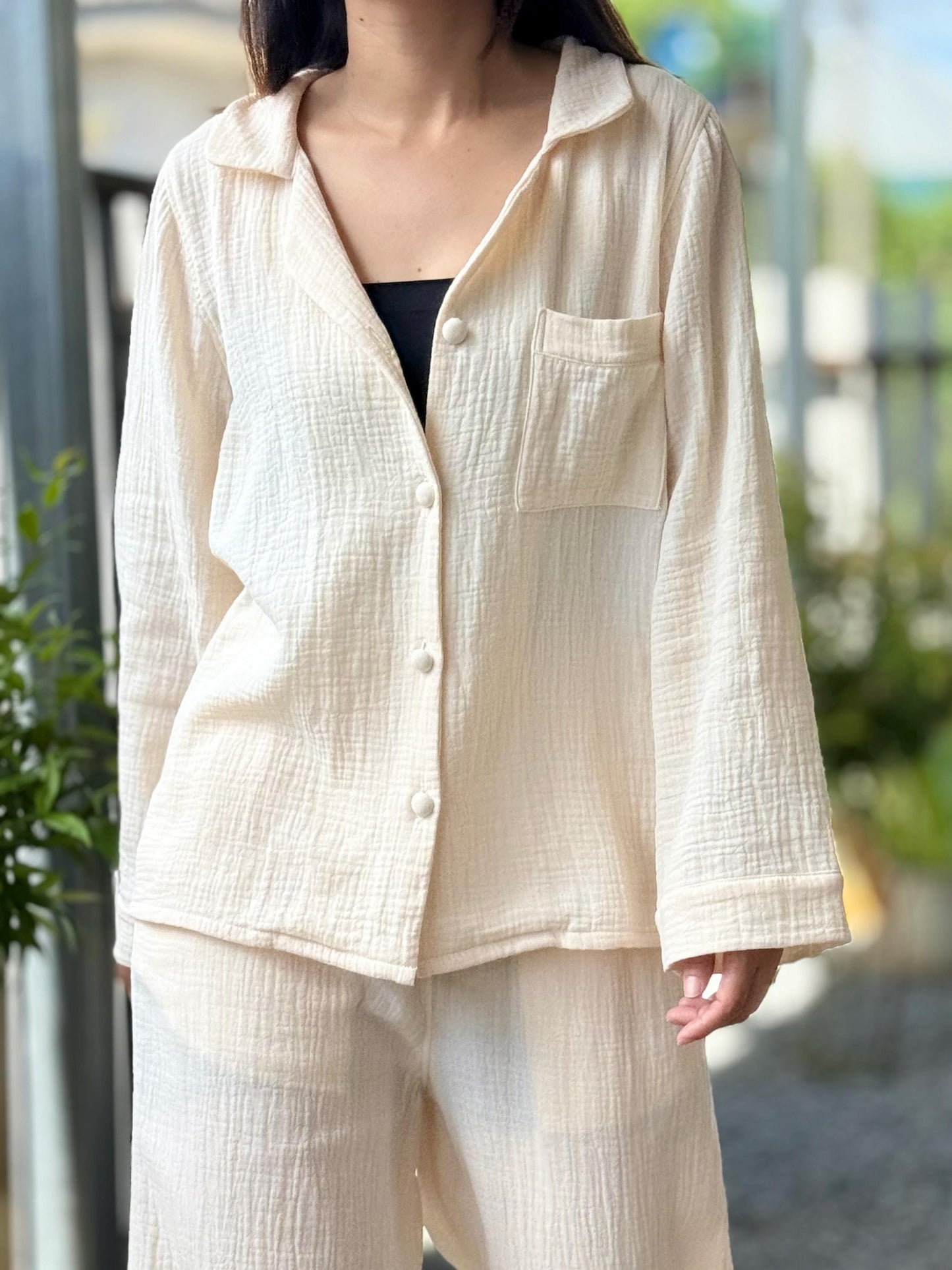 Double Gauze Button-Up Shirt with Collar