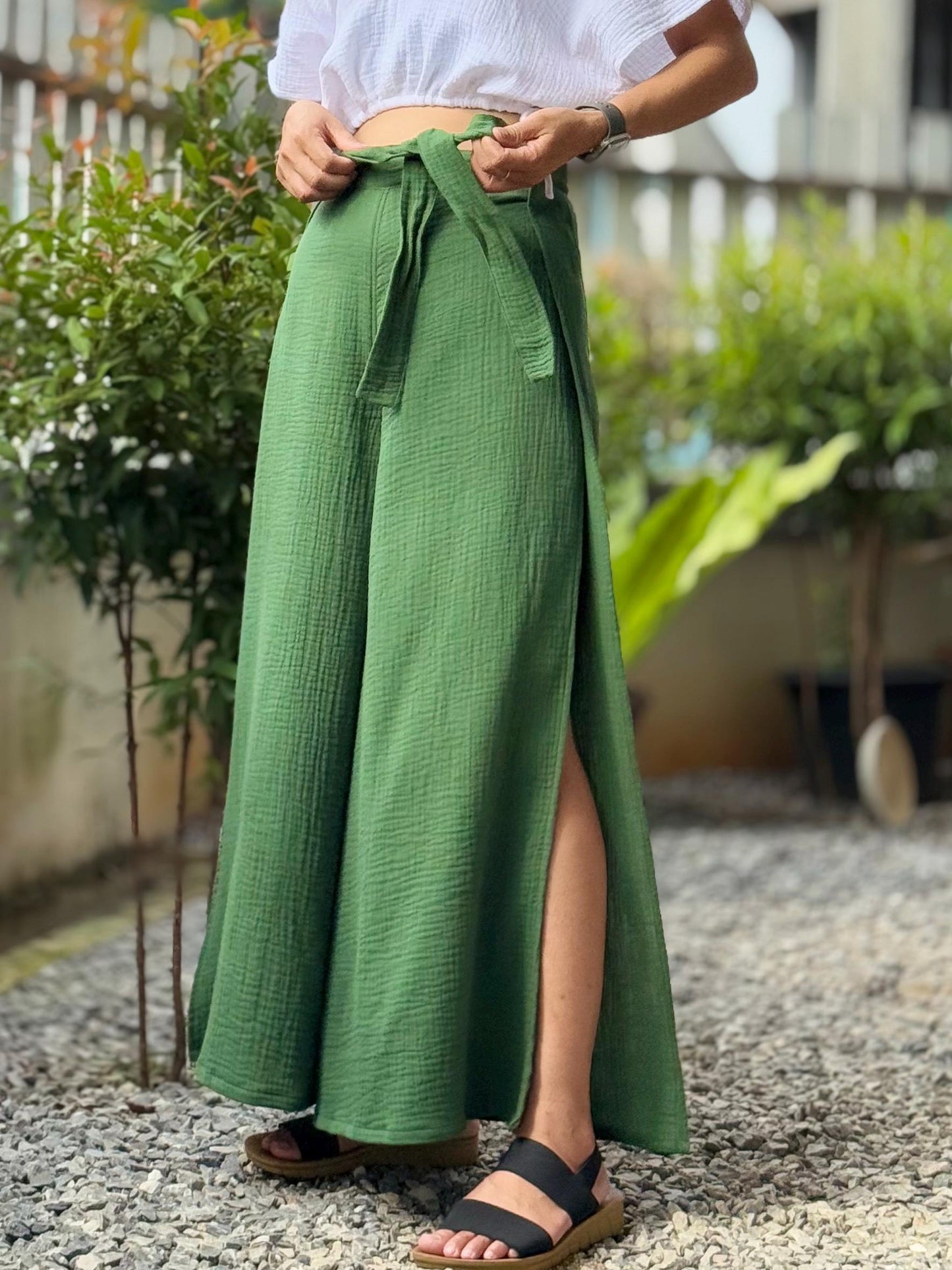 Split Wide Leg Tied Pants | Bali Beach Pants | Summer Pants | Gauze Muslin Pant |